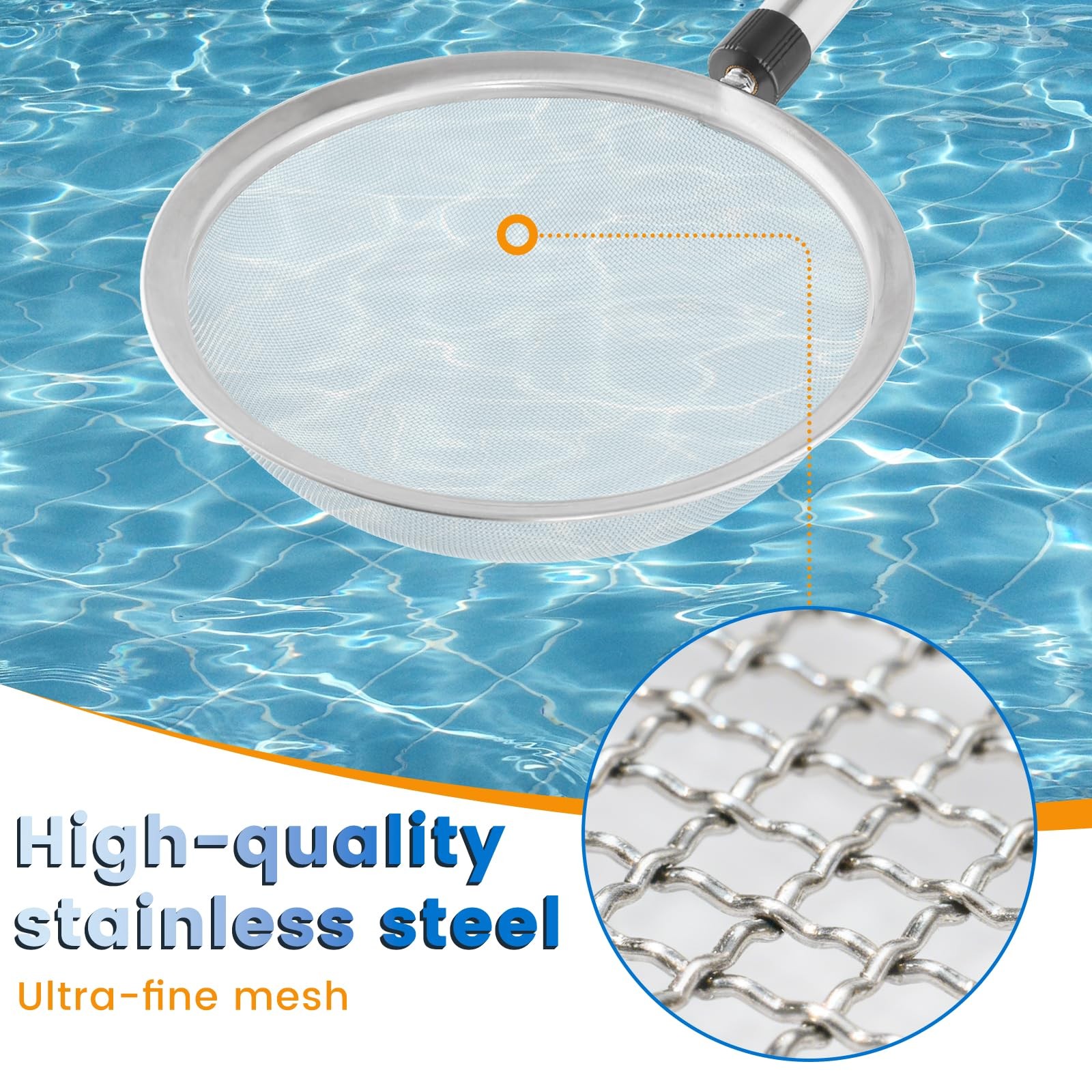 Pool Skimmer Net with Pole, 45-85″ Stainless Steel Pool Skimmer with Fine Mes…