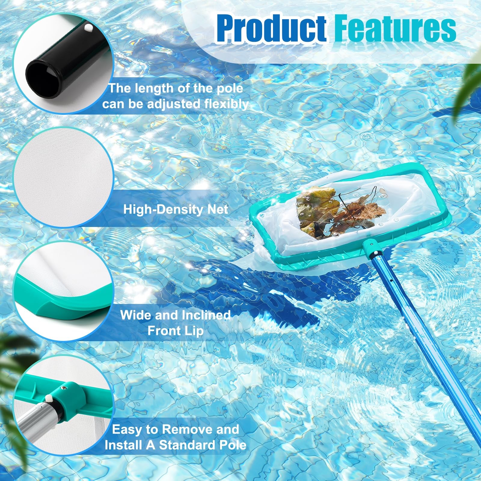 Heavy Duty Cleaning Swimming Pool Fine Mesh Pool Skimmer Leaves Rake Net Scooper