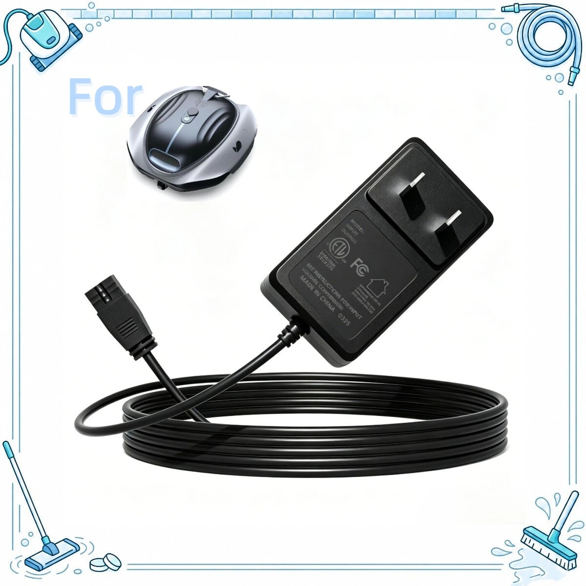 2-Prong 12.6V AC/DC Adapter For Bublue Bubot 300P A10P 300-1 Pool Vacuum Cleaner