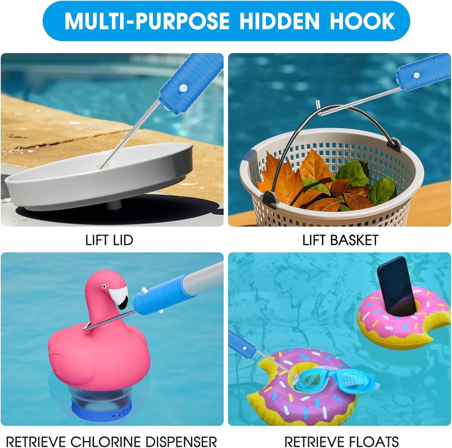 Pool Brush Set 20’’ 2-in-1 Detachable Round Brush W/ Extra Side Brush Cleaning