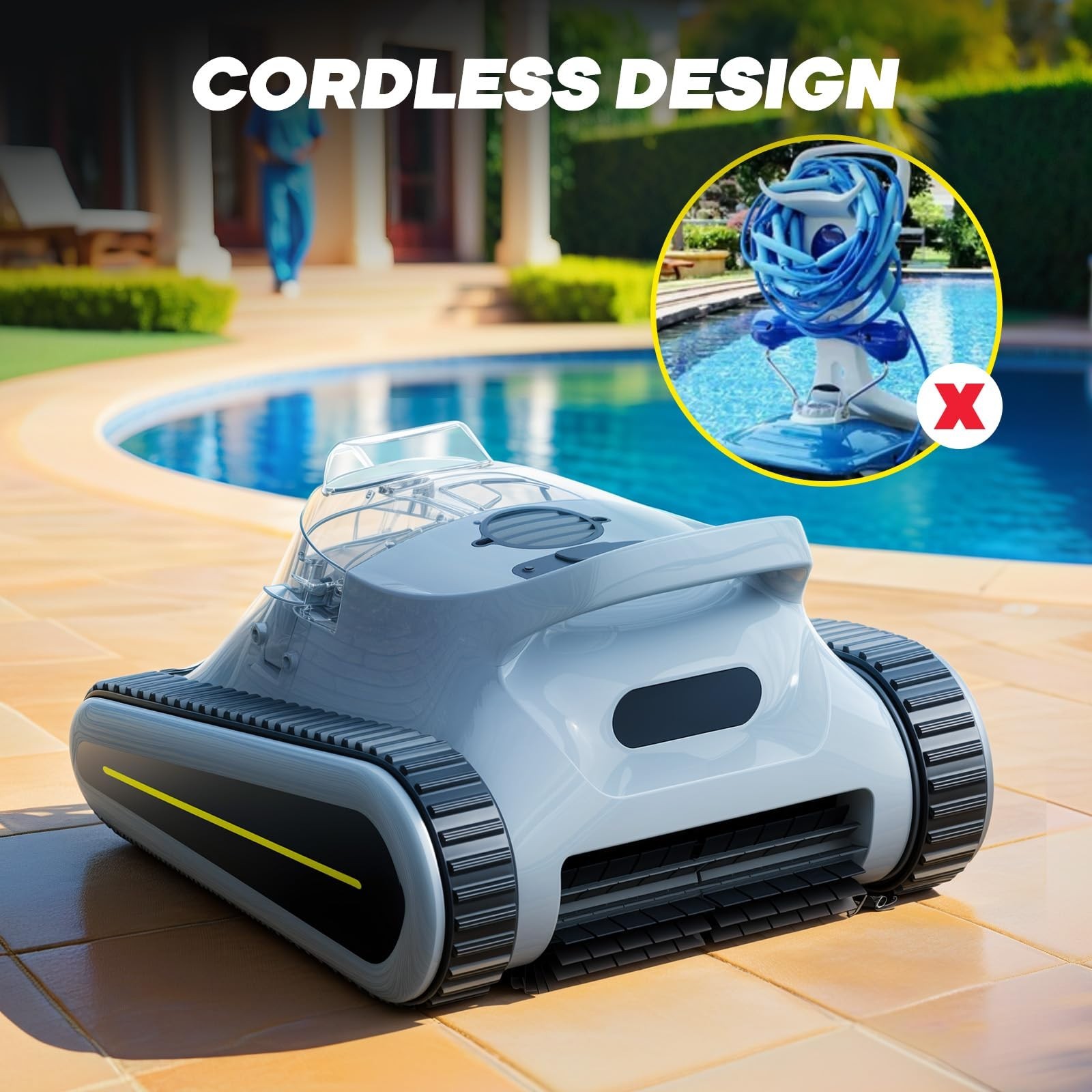 Pool Vacuum for Inground Pools Cordless Robotic Pool Cleaner APP Control Grey