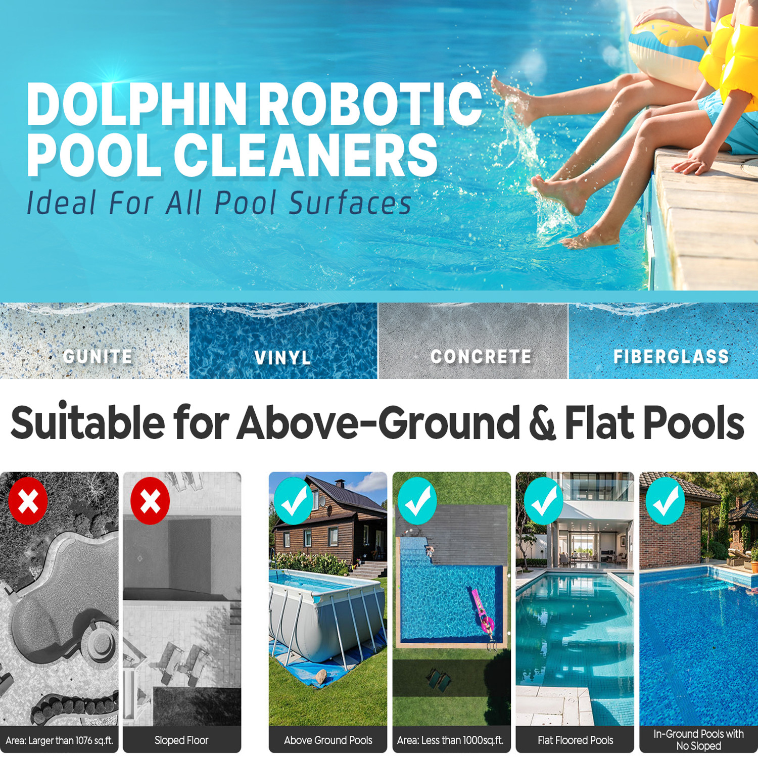 Robotic Pool Cleaner for Swimming Pools Auto Clean Floor/Wall&Waterline Cleaning