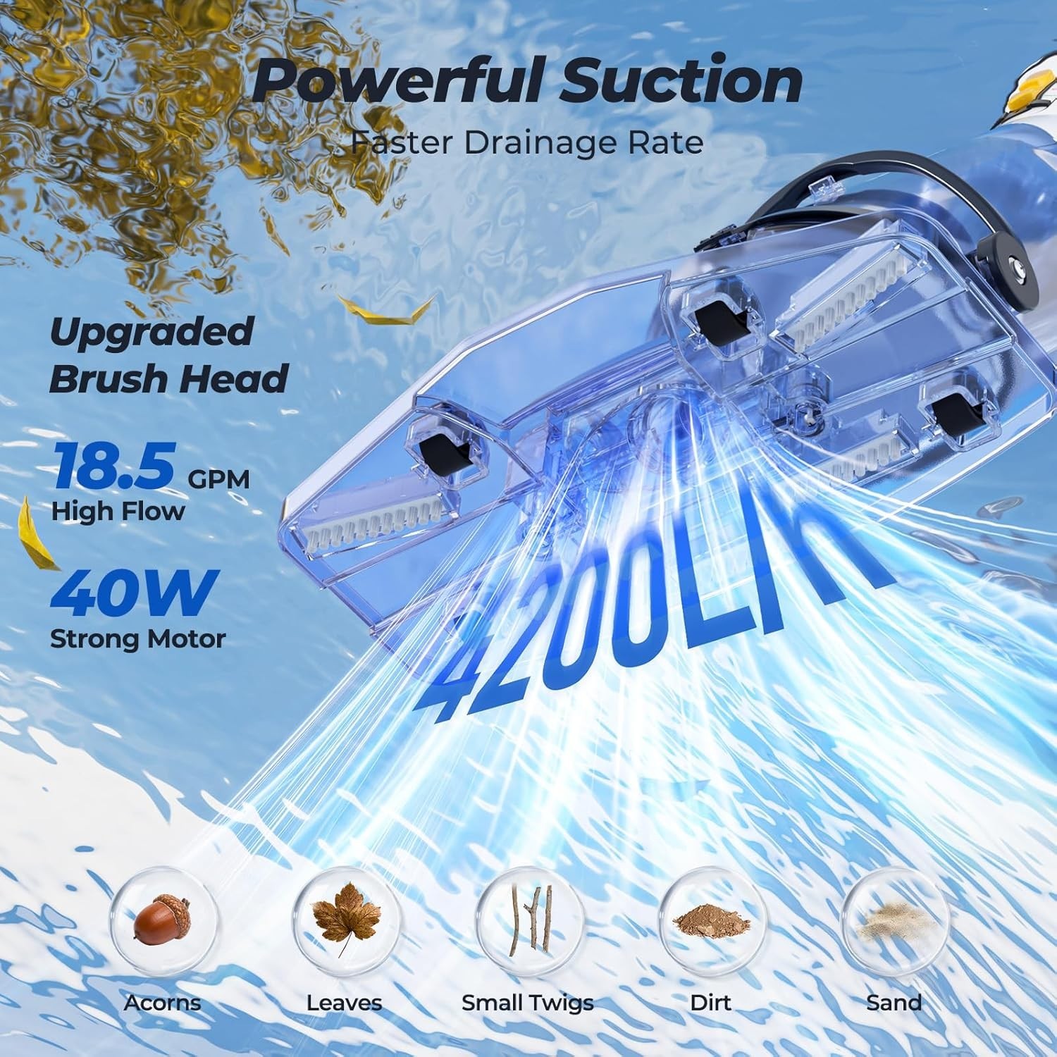 JESIMAIK Cordless Pool Vacuum, 18.5 GPM Pool Vacuum for Above Ground, 60Min Runt