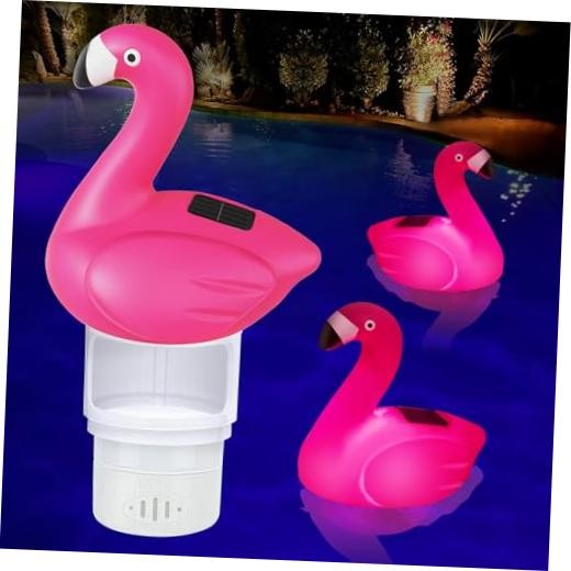 Solar Pool Chlorine Floater, Flamingo Chlorines Floater with Light, 11 in Red