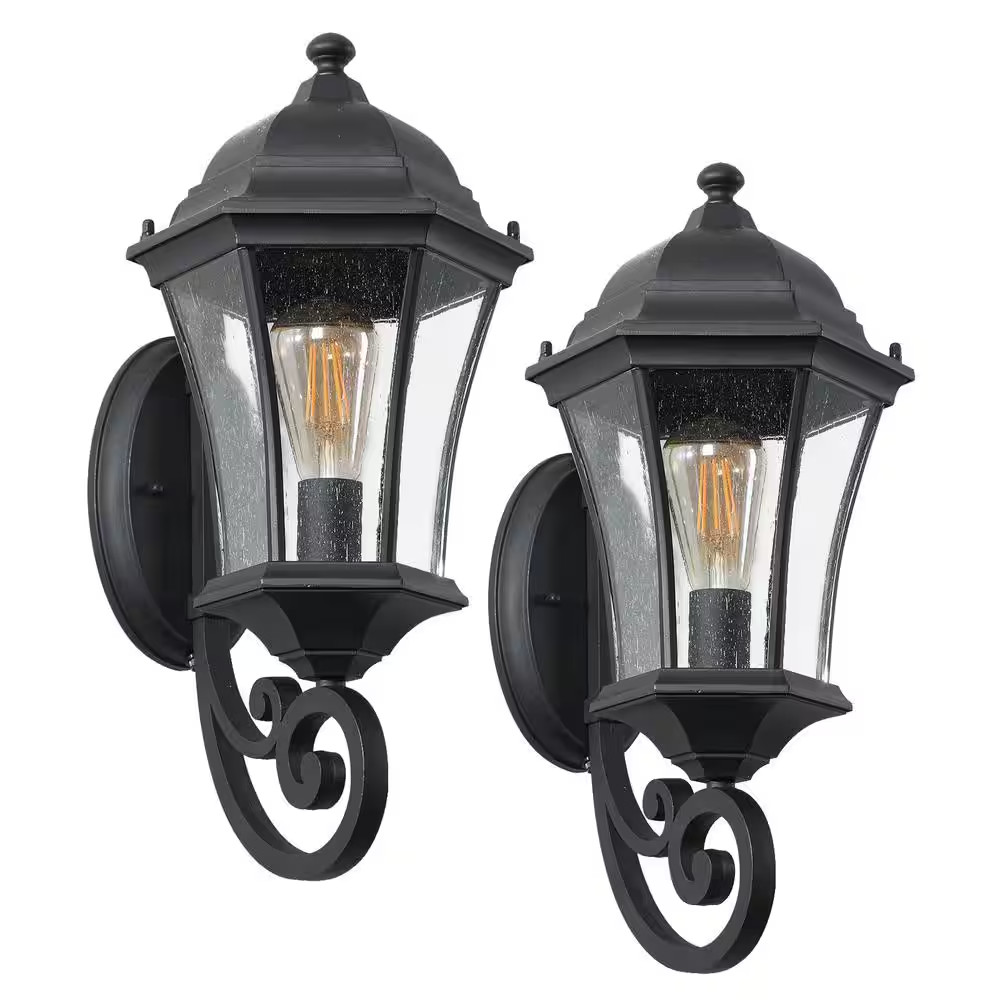 11 In. Black Motion Sensing Dusk to Dawn Outdoor Hardwired Wall Lantern Scone wi