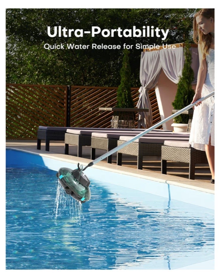 Winny Pool Cleaner Cordless Robotic Lasts 80 Min 645 Sq Ft Portable Light Green