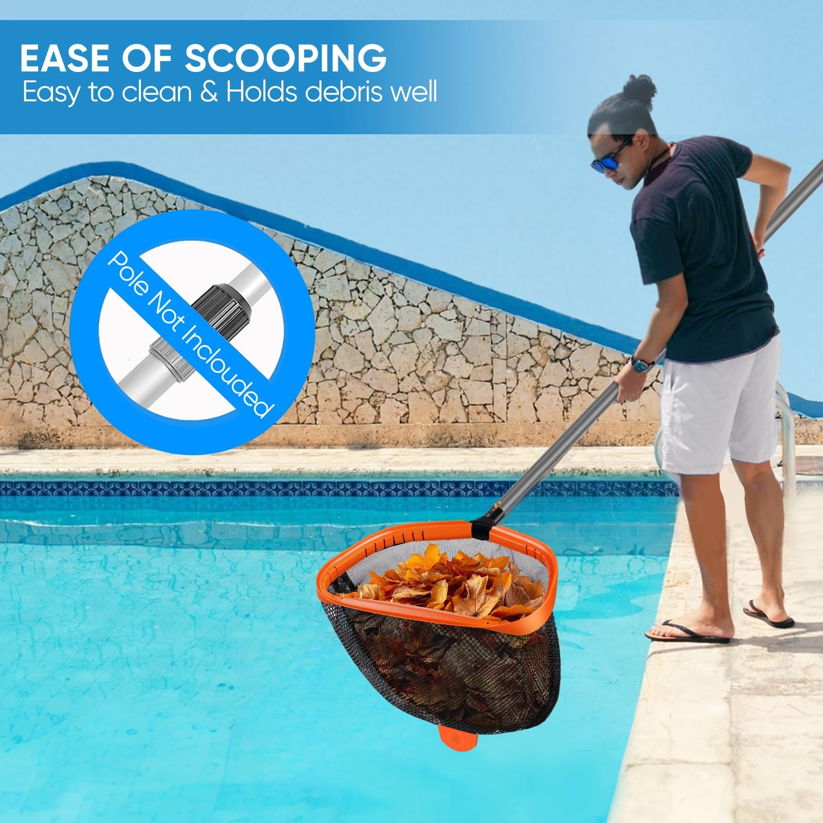 17.5″ Pool Skimmer Net with Double-Layer Mesh for Above & In-Ground Pools