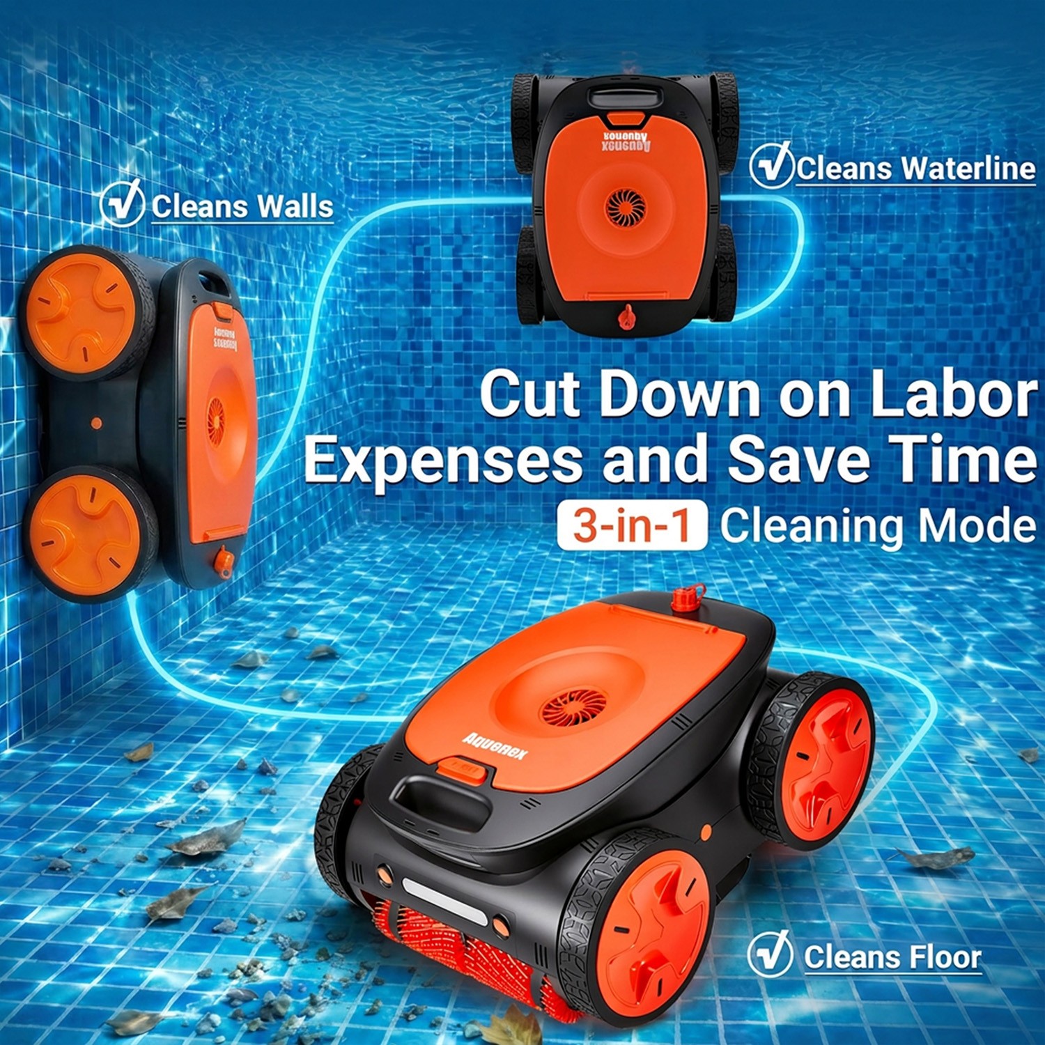 Cordless Pool Robot Cleaner-Floor/Wall/Waterline Cleaning W/App&Remote Control