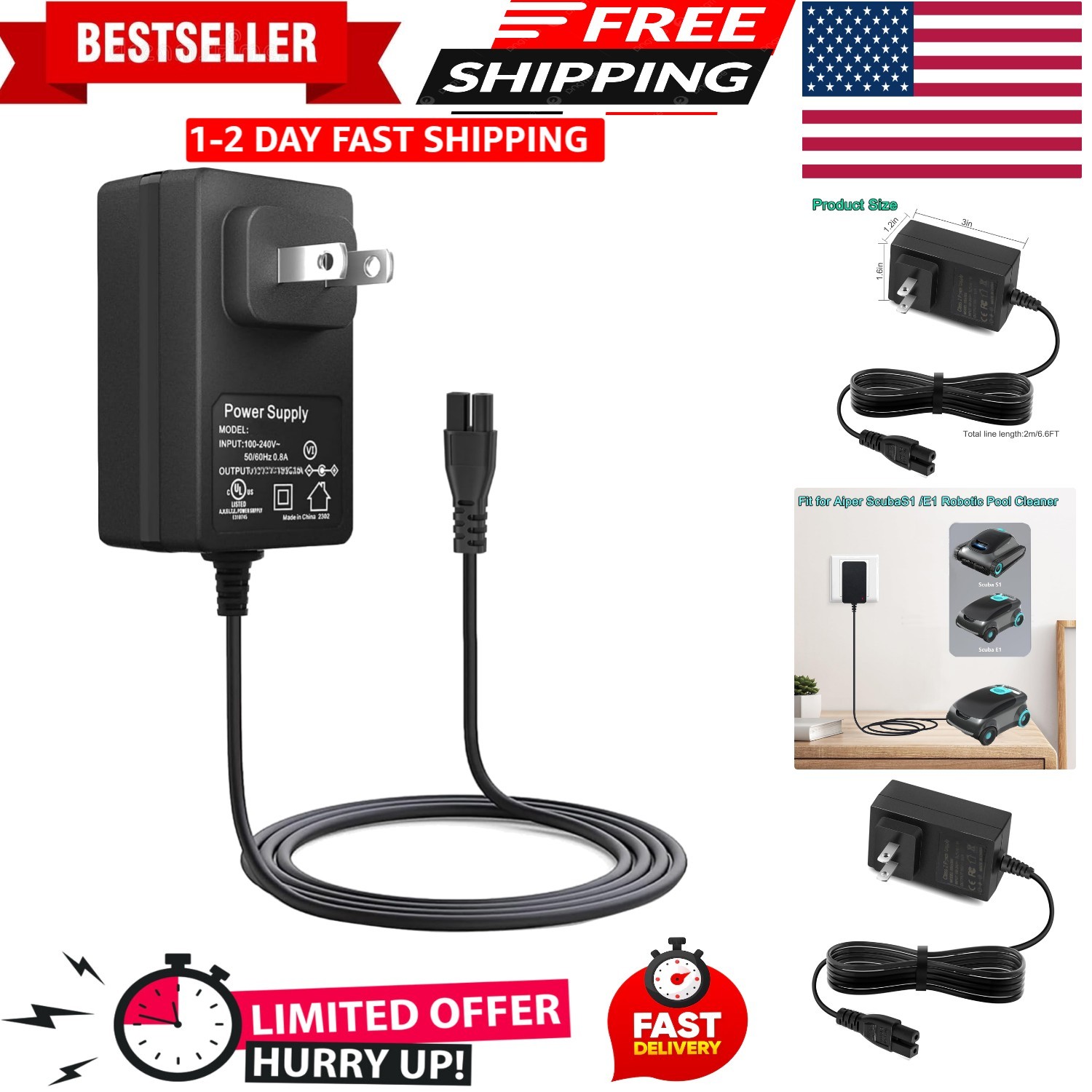 Power Supply Charger for Aiper Scuba S1 Cordless Robotic Pool Cleaner, 16.8V …