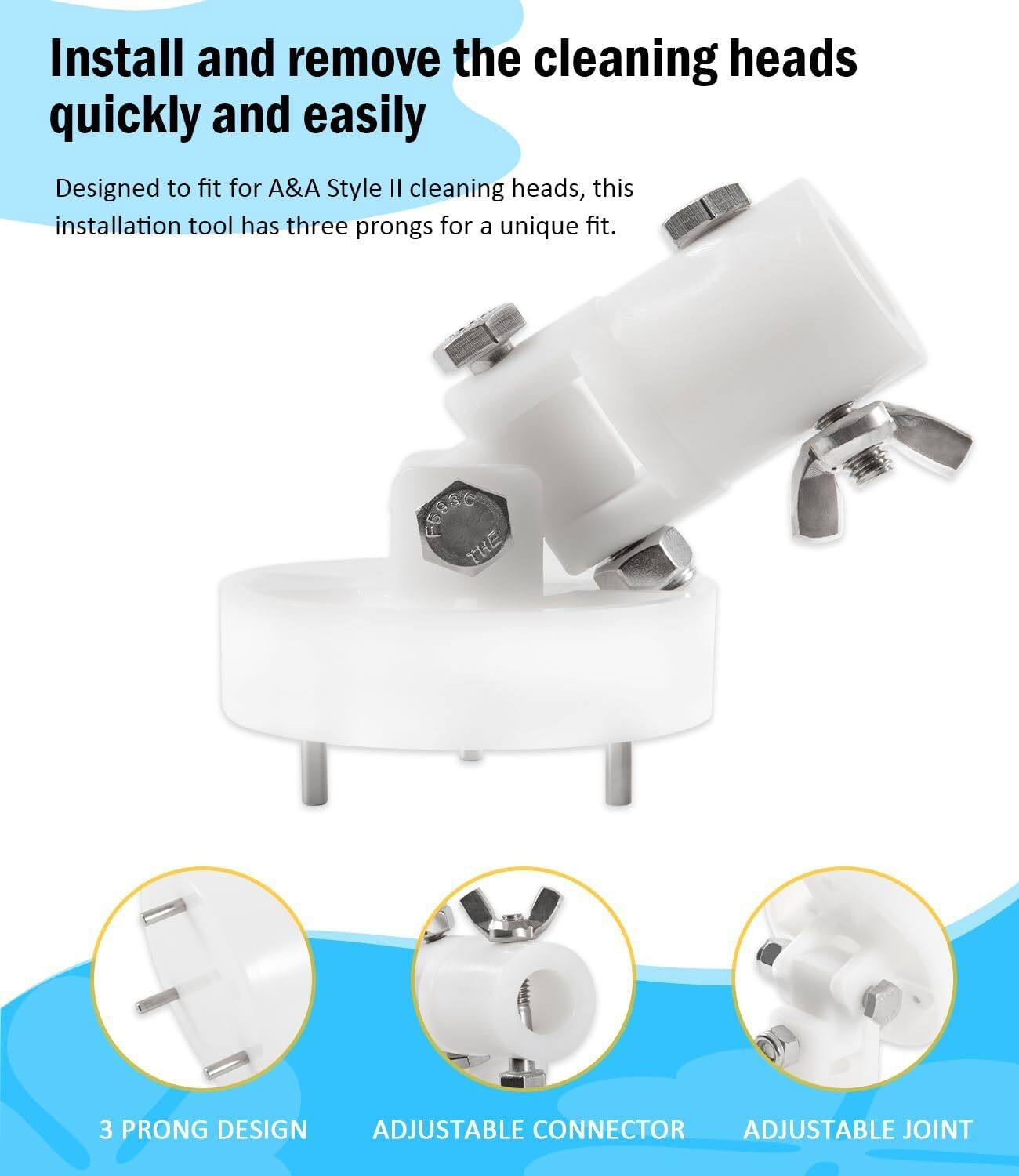 522079 for A&A Style II In-Floor Pool Cleaning Head Tool 3Prong Pop-Up Removal