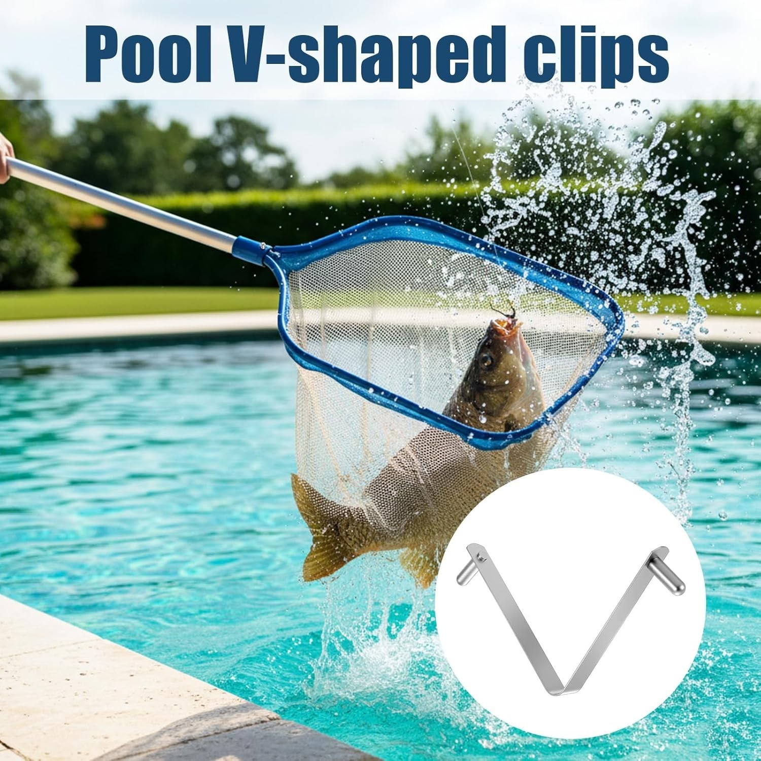 3 Pcs Pool Pole Clips,Stainless Steel Pool Brush Clip Pools Brush V-Shaped Cl…