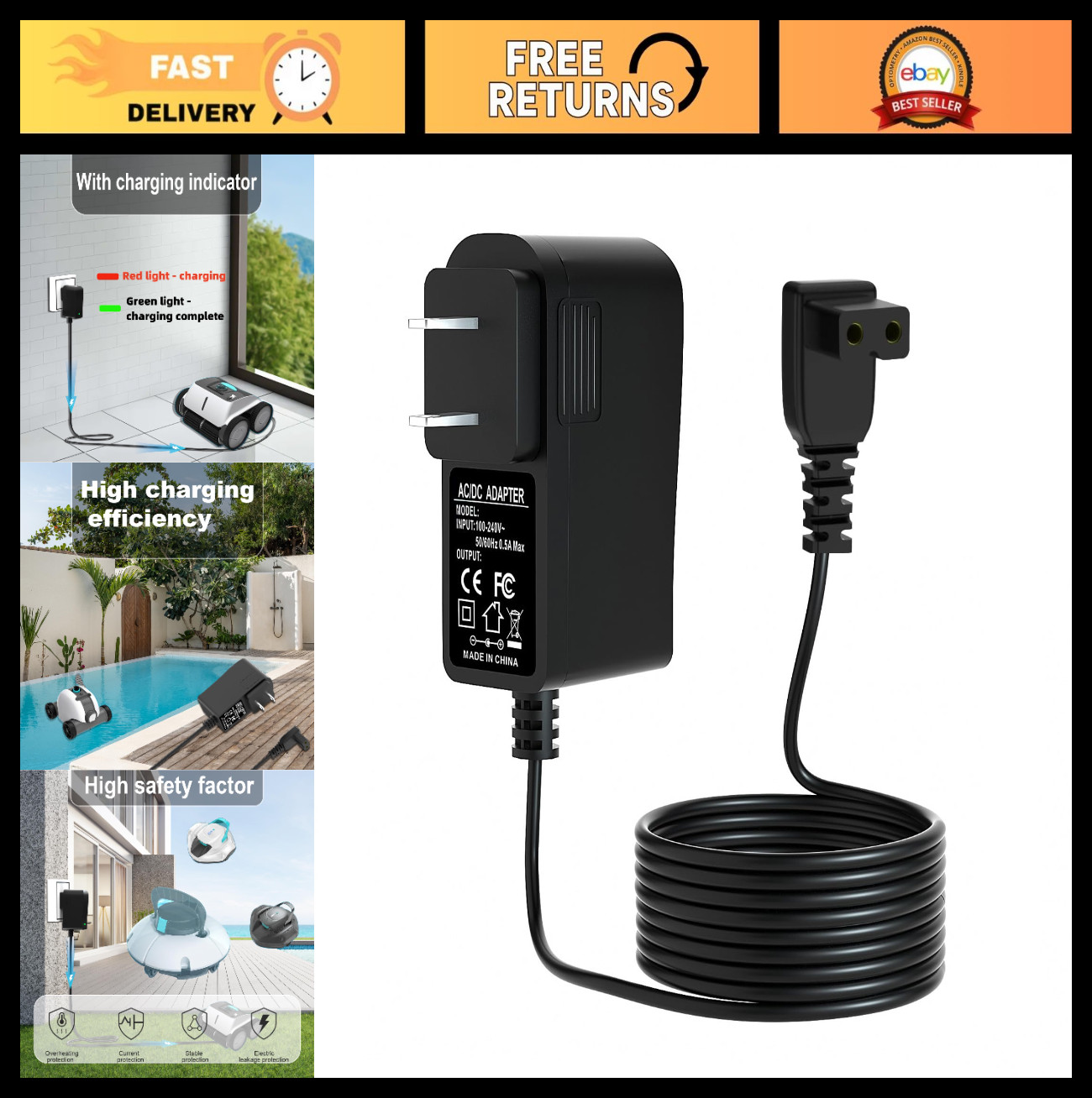 12.6V Pool Vacuum Charger Compatible with Aiper Seagull Cleaner 600 800 1000 150