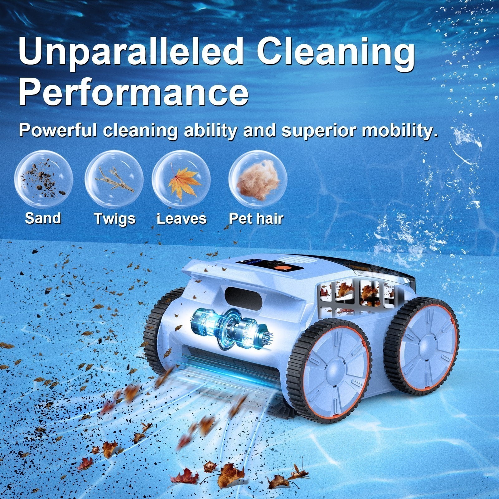 Seauto Robotic Pool Cleaner Cordless Pool Vacuum Wall Climbing for Inground Pool