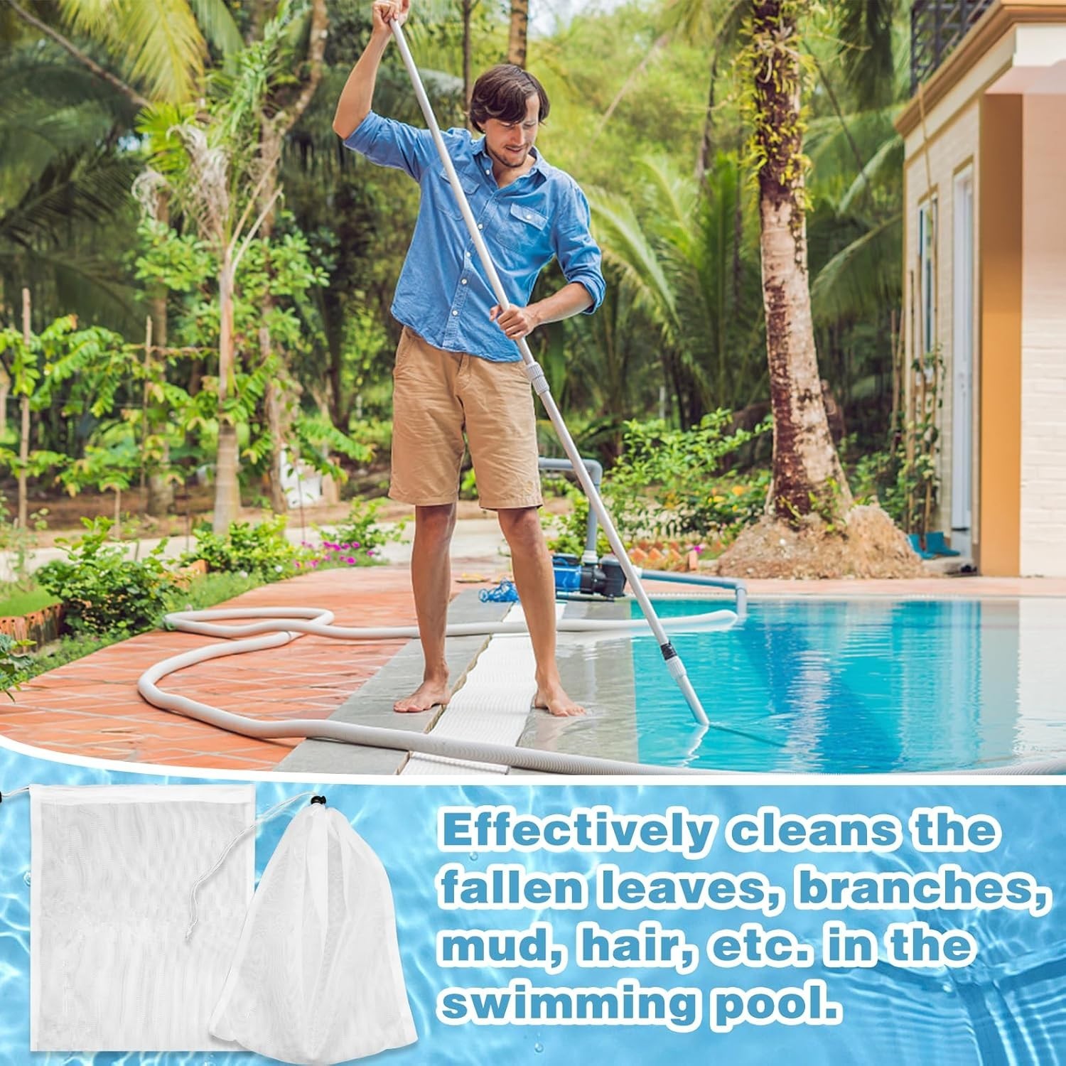 High-Quality Mesh Vacuum Filter Bags for Pools – 4 Pack with Locking Cord