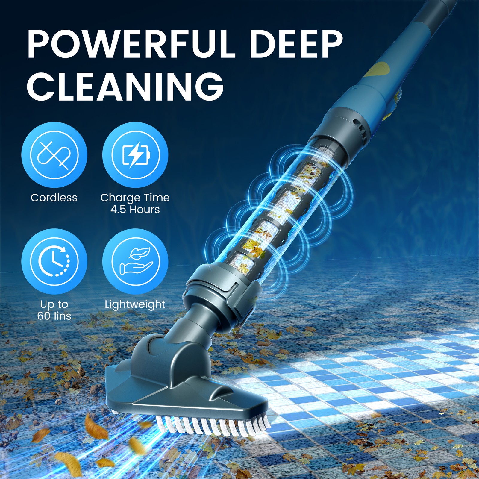Handheld Pool Vacuum Cordless Rechargeable Portable Swimming Pool Cleaner + Pole
