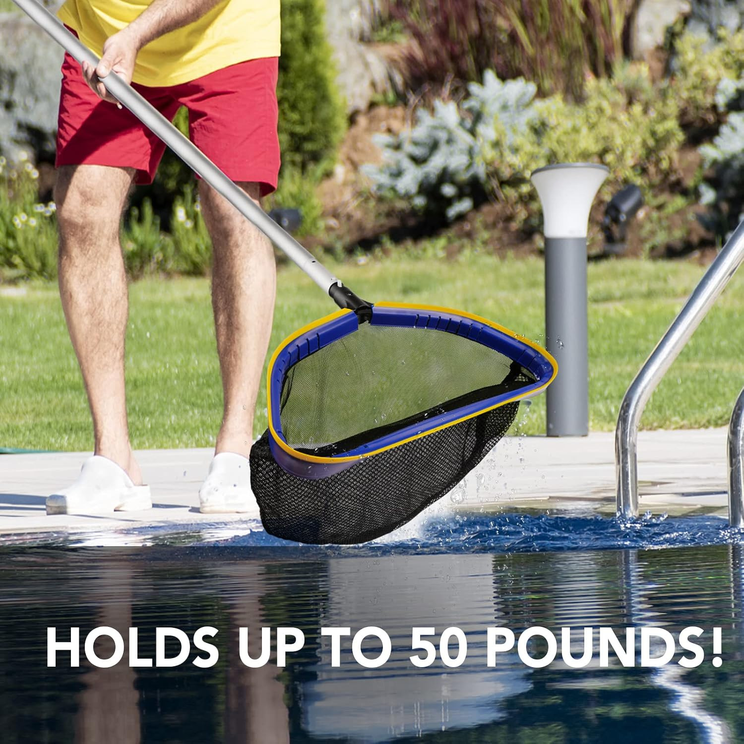 Pool Deep Skimmer Net with 3Ft – 10Ft 1.0Mm Thick Adjustable Aluminum Pole & Fin