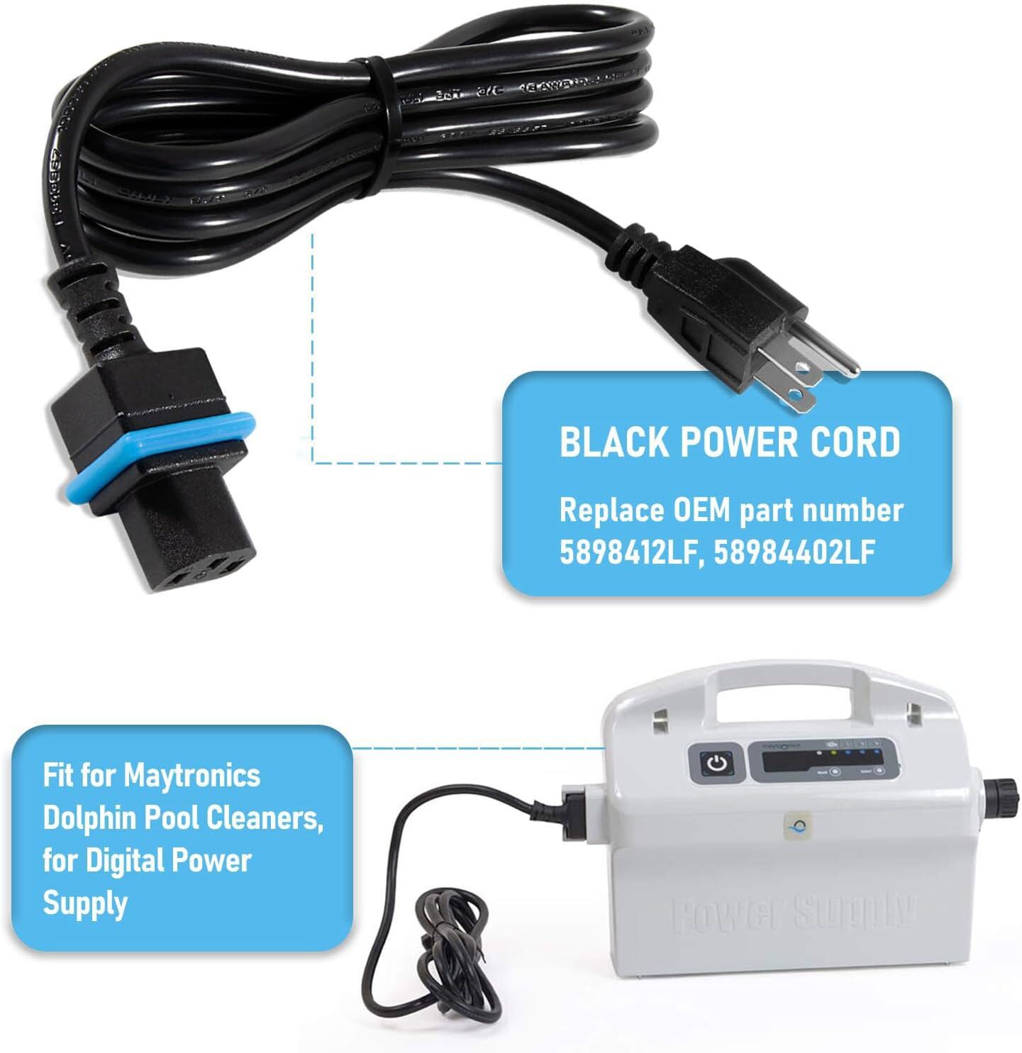 For Maytronics Dolphin Pool Cleaners, 58984402L Power Cord Digital Power, Black