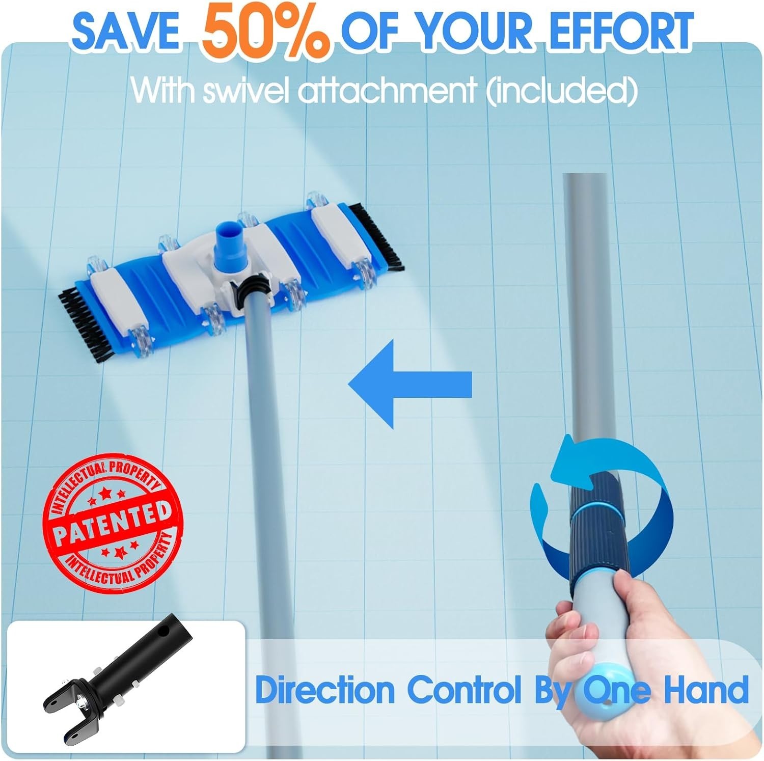 Swivel Handle 16in Pool Vacuum Head – Easy Connection and Gentle on Vinyl Lining