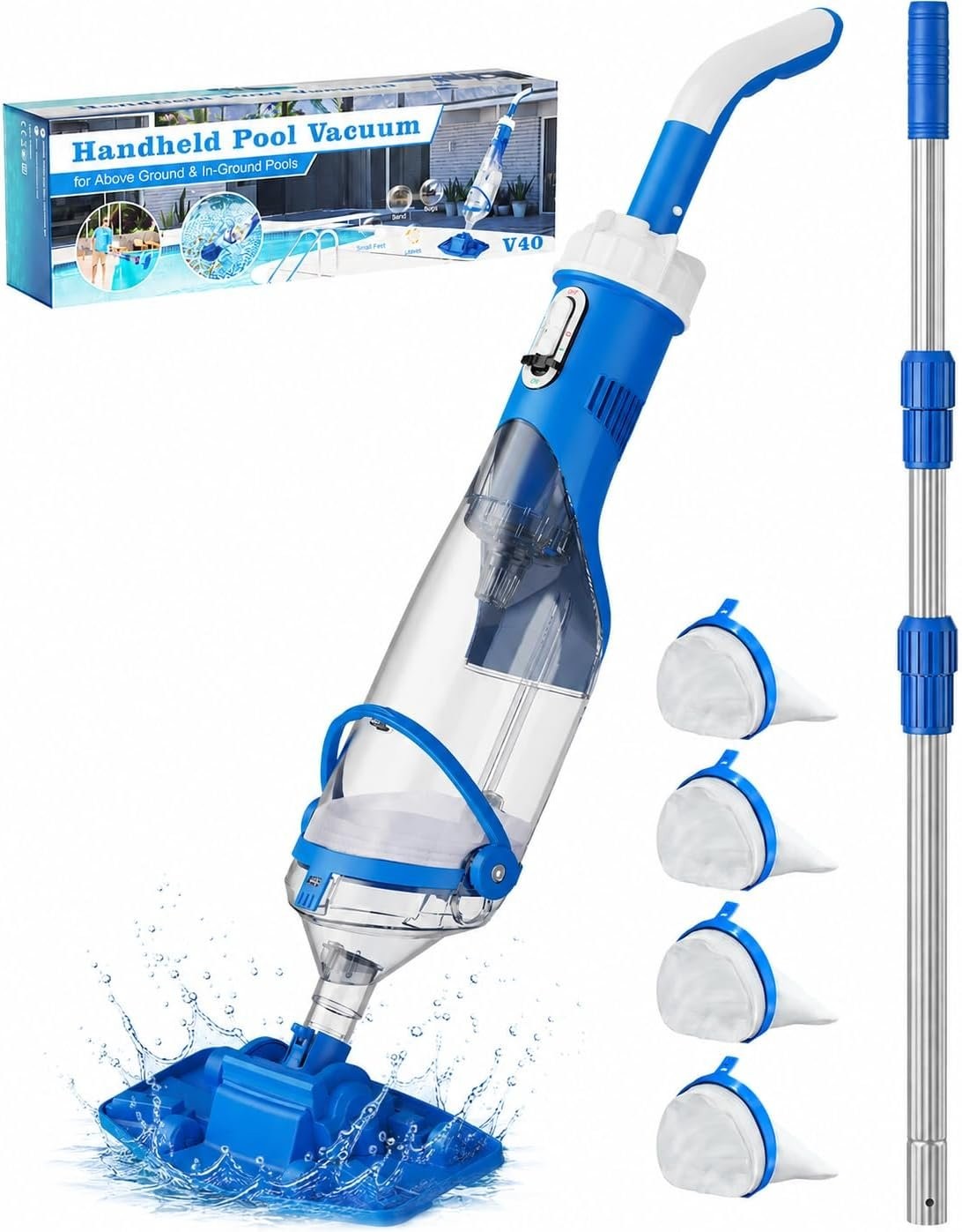 Cordless Pool Vacuum with Telescopic Pole, 18.5 GPM Powerful Suction, 1.5H Super