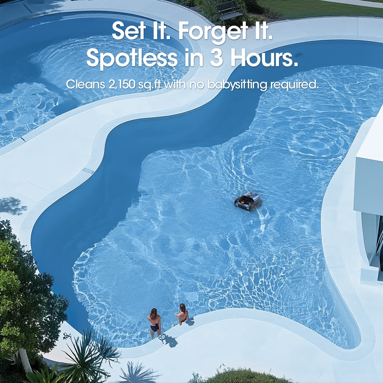 Cordless Robotic Pool Vacuum with Sonar Navigation & Track Drive Wall Climbing