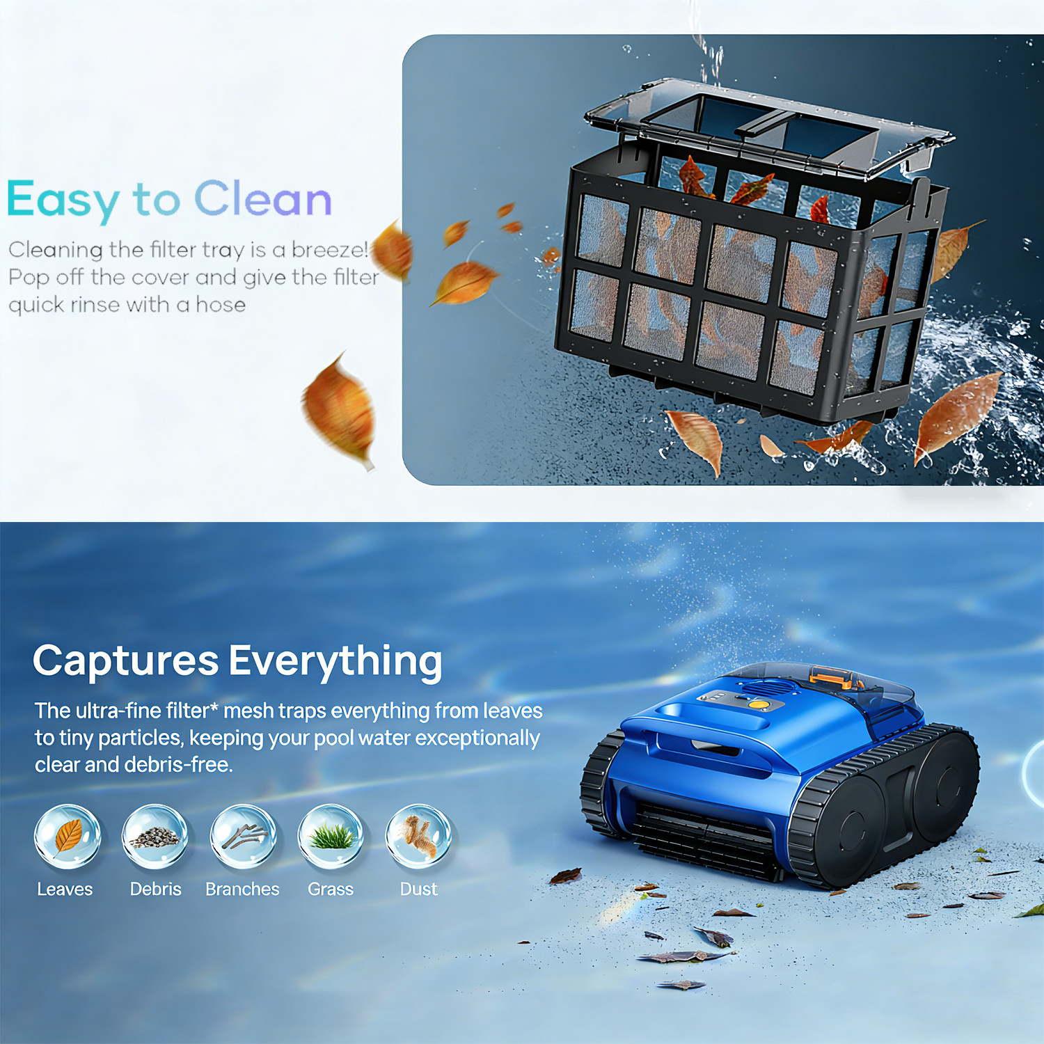 Robotic Pool Cleaner for Swimming Pools Auto Clean Floor/Wall&Waterline Cleaning