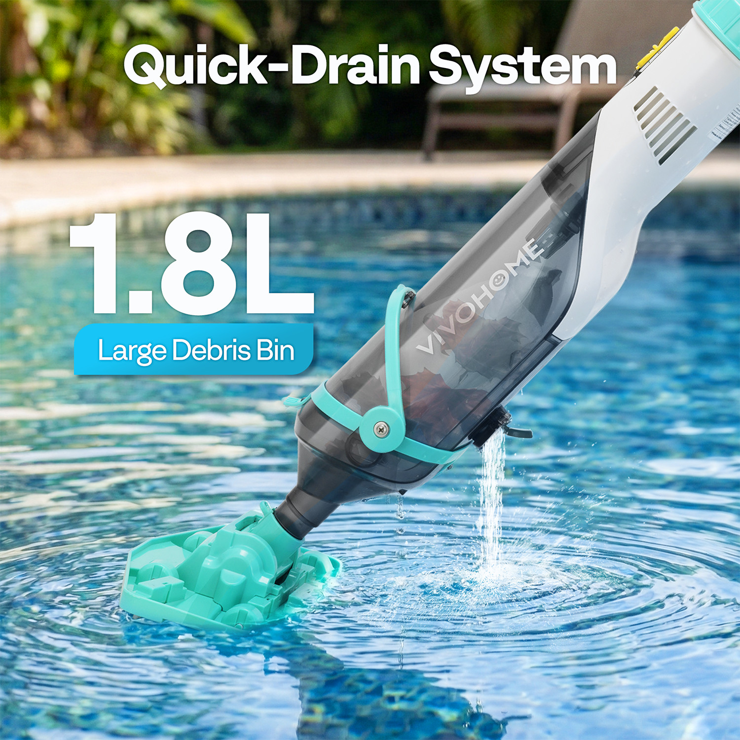 Cordless Rechargeable Pool Vacuum Handheld Cleaner w/ Telescopic Pole 60min IPX8