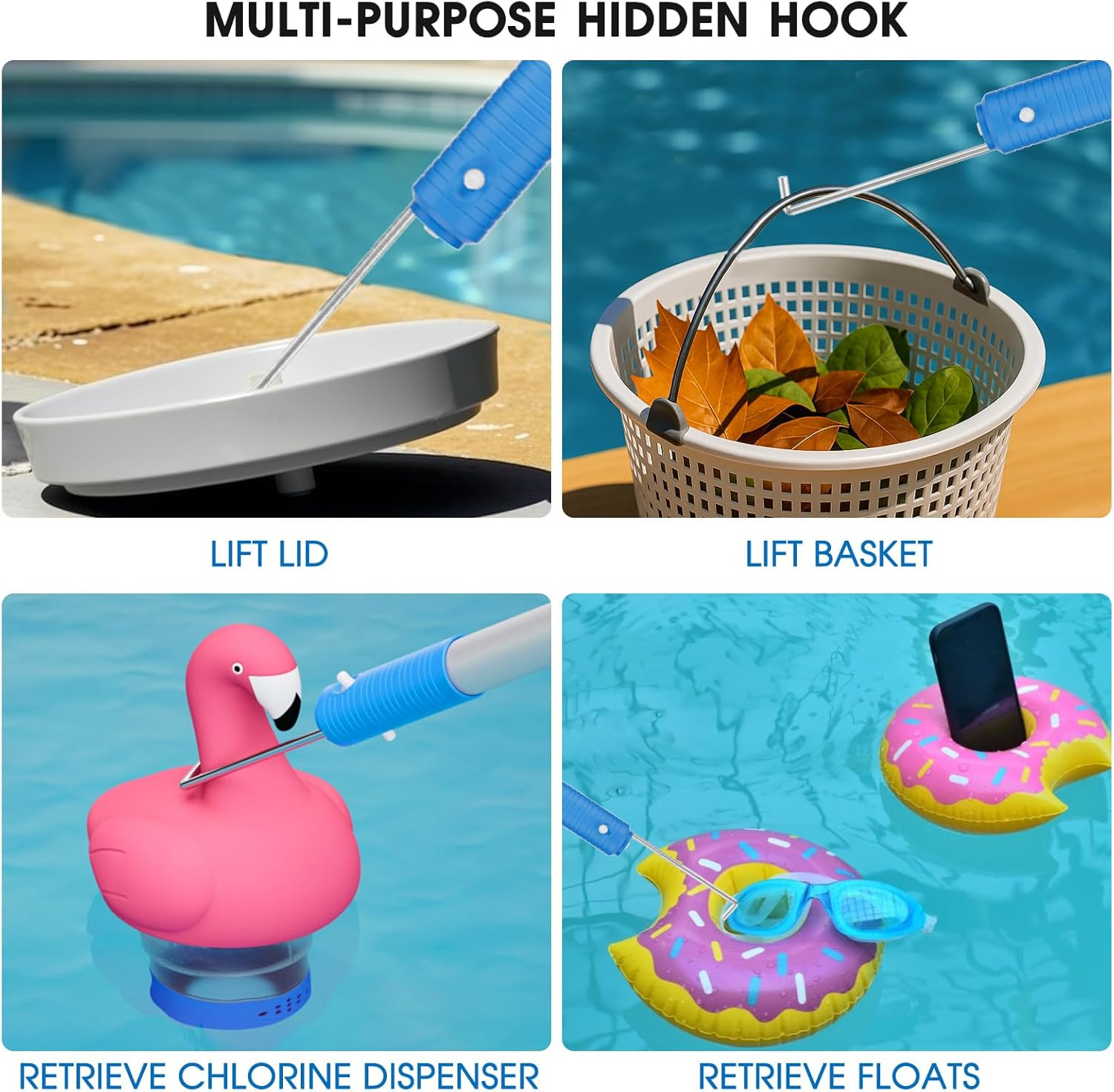 2 in 1 Pool Brush with Poles 10Ft – 20” Heavy Duty Swimming Pool Brush & Multif
