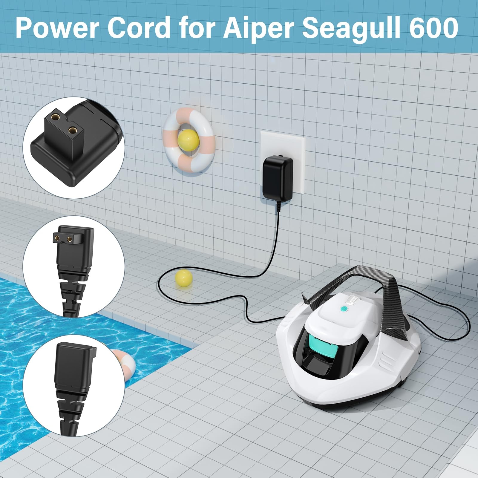 12.6V 1A Pool Vacuum Charger for Cordless Robotic Cleaners, Power Adapter