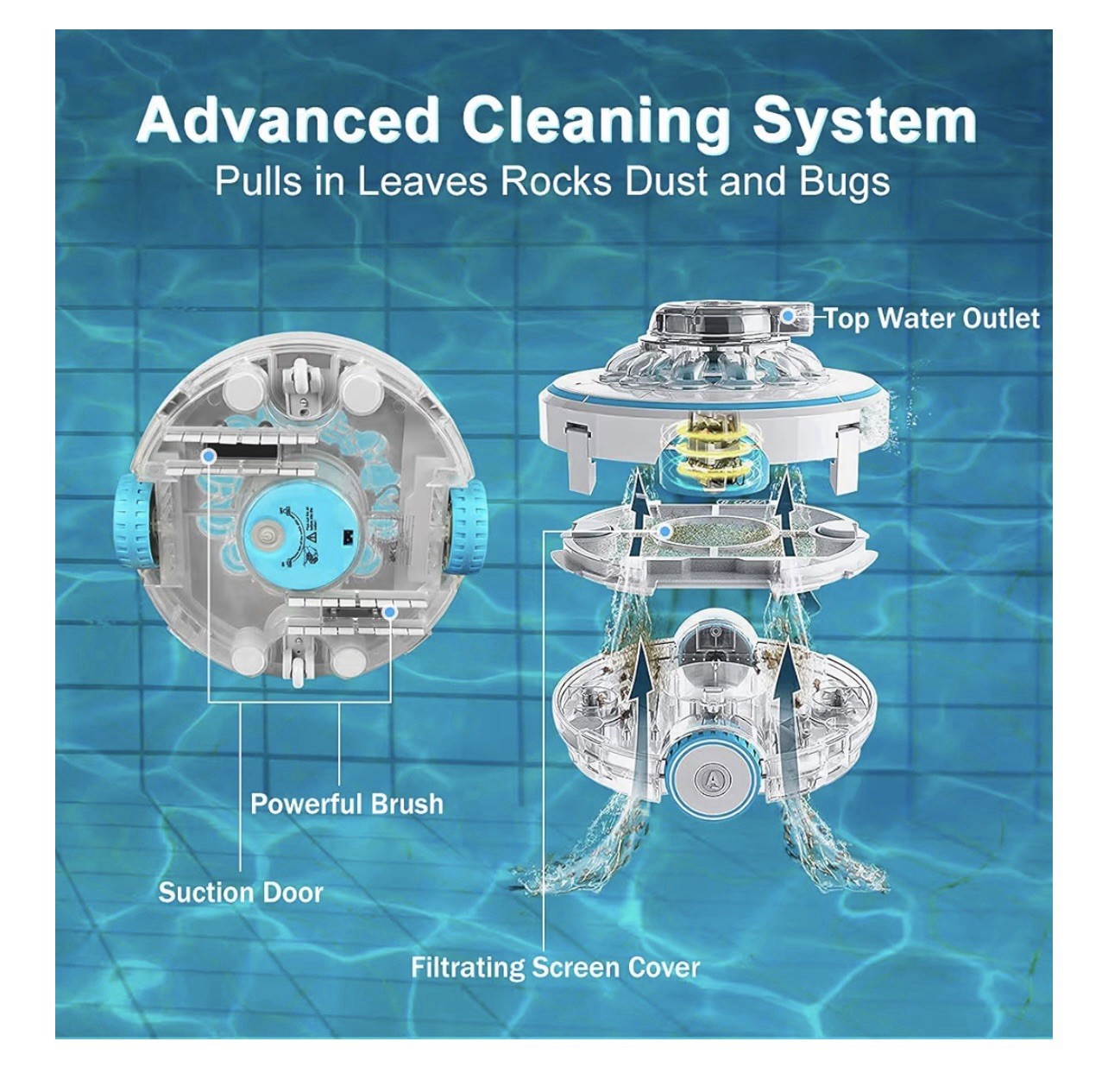 Bigzzia Cordless Robotic Pool Cleaner Powerful Suction 4000mAh Rechargeable