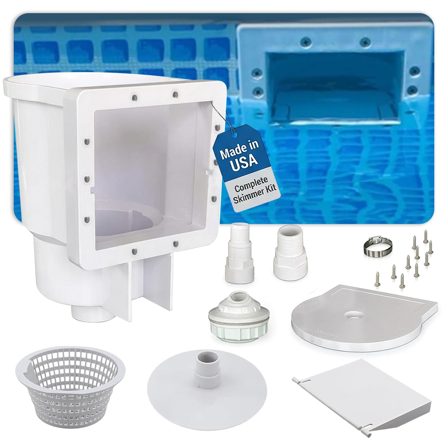 Above Ground Pool Skimmer Thru Wall Square Mouth Debris Catcher Durable ABS