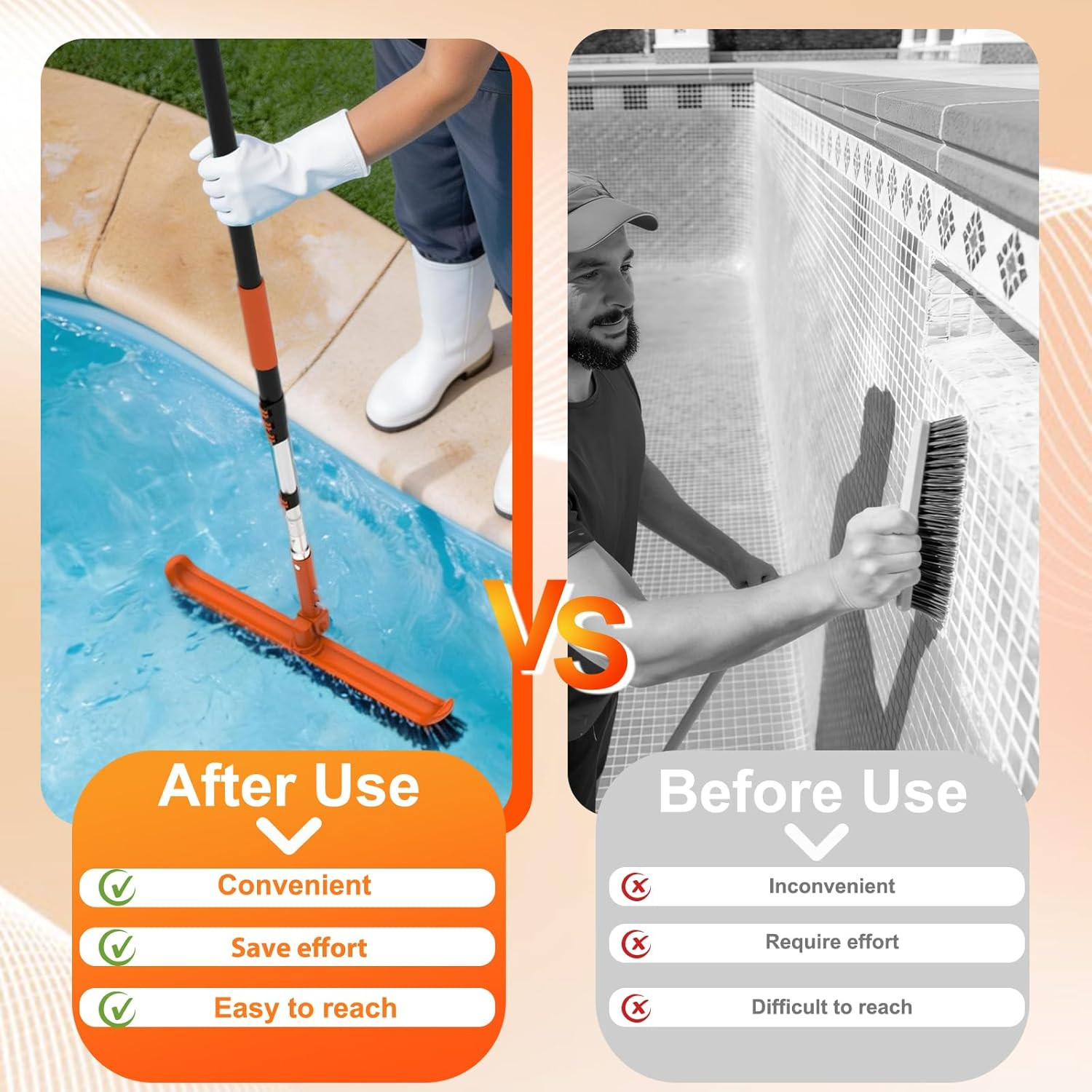 Pool Brush with 16FT Telescopic Pole Cleaner Head