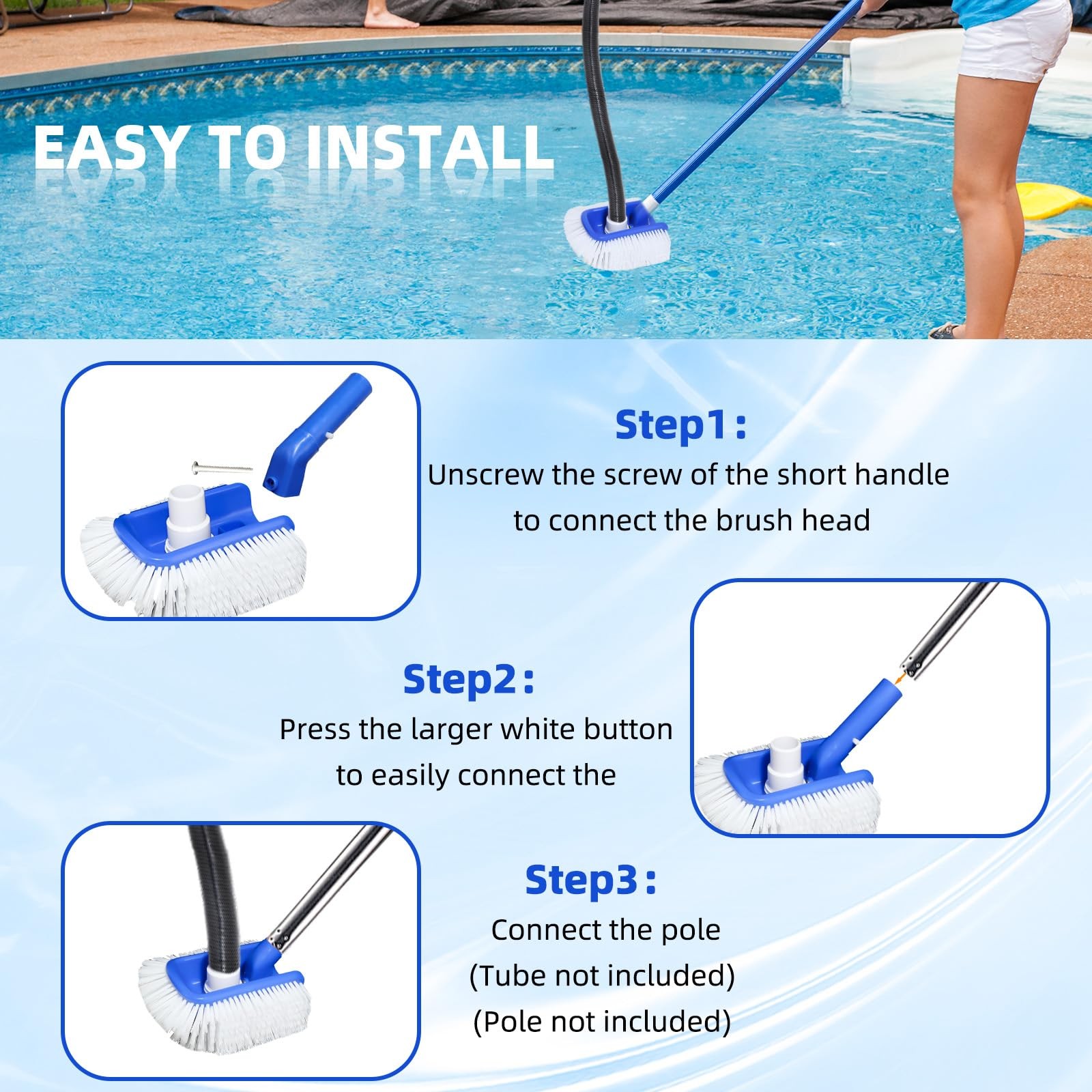 HeavyDuty Pool Brush & Vacuum Head for Inground/Above Ground Pools