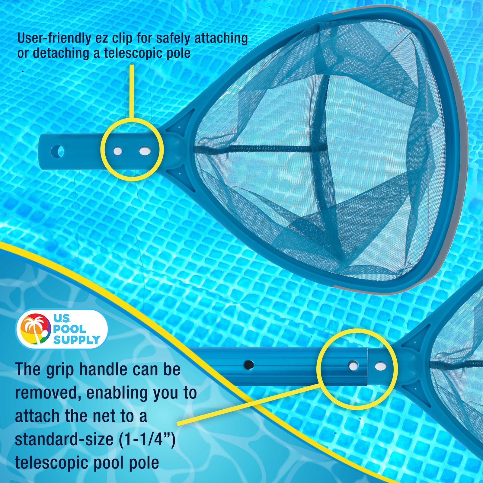 U.S. Pool Supply Spa, Hot Tub, Pool Hand Leaf Skimmer Net, 9″ Deep Fine Mesh Net