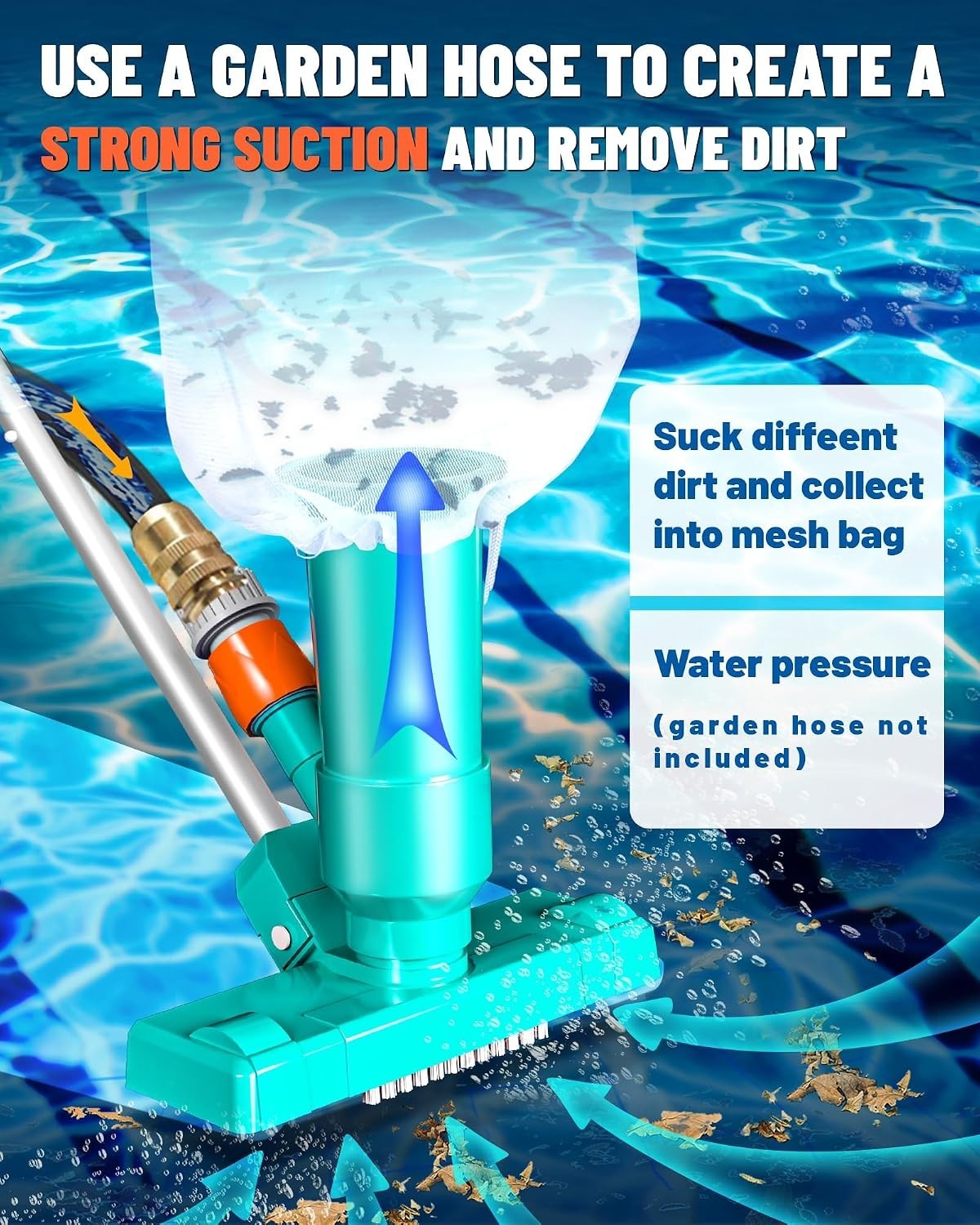 Light Green Manual Pool Vacuum Cleaner for Above Ground & Inground Pools