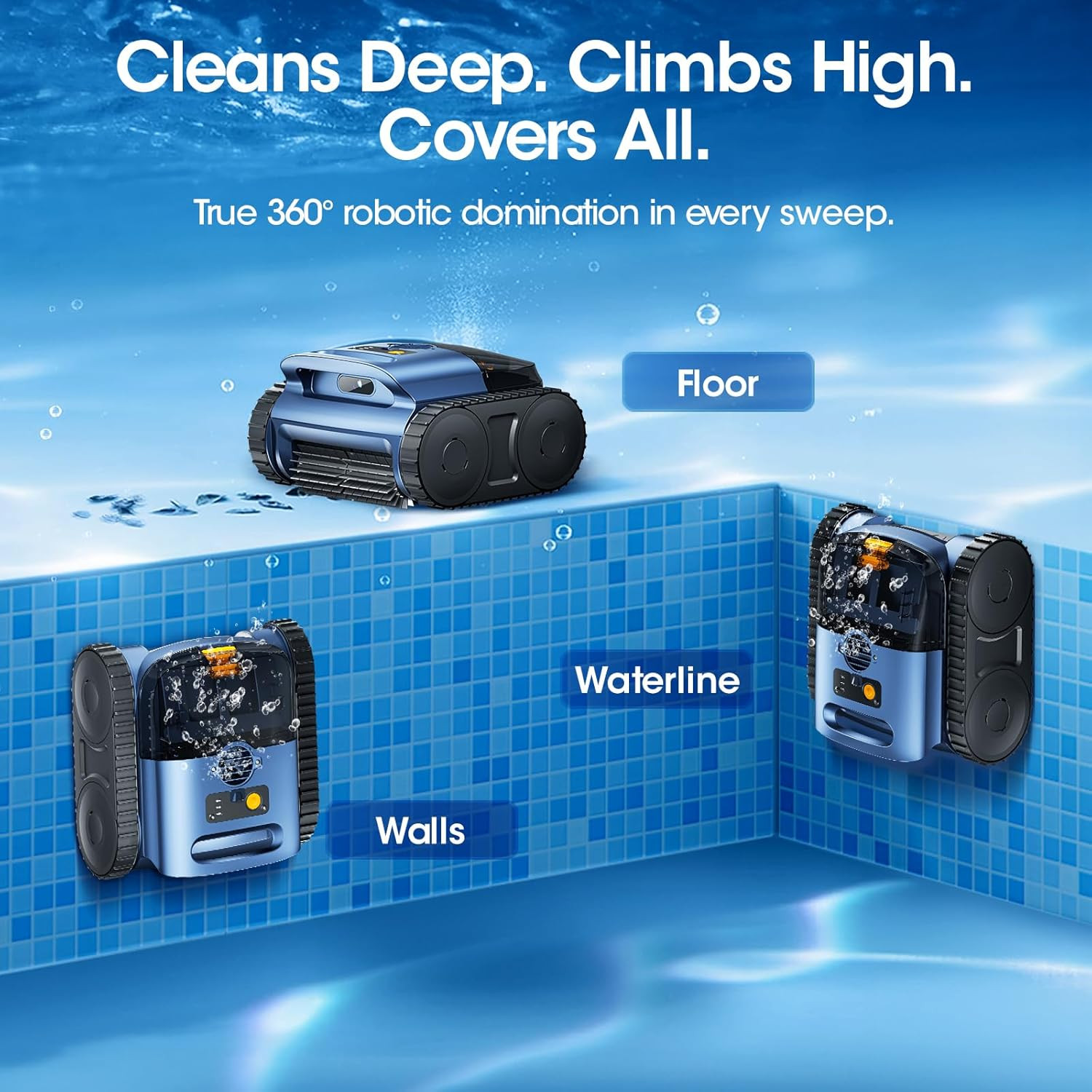 Cordless Robotic Pool Vacuum with Smarter Navigation & Track Drive, Dual 180W Br