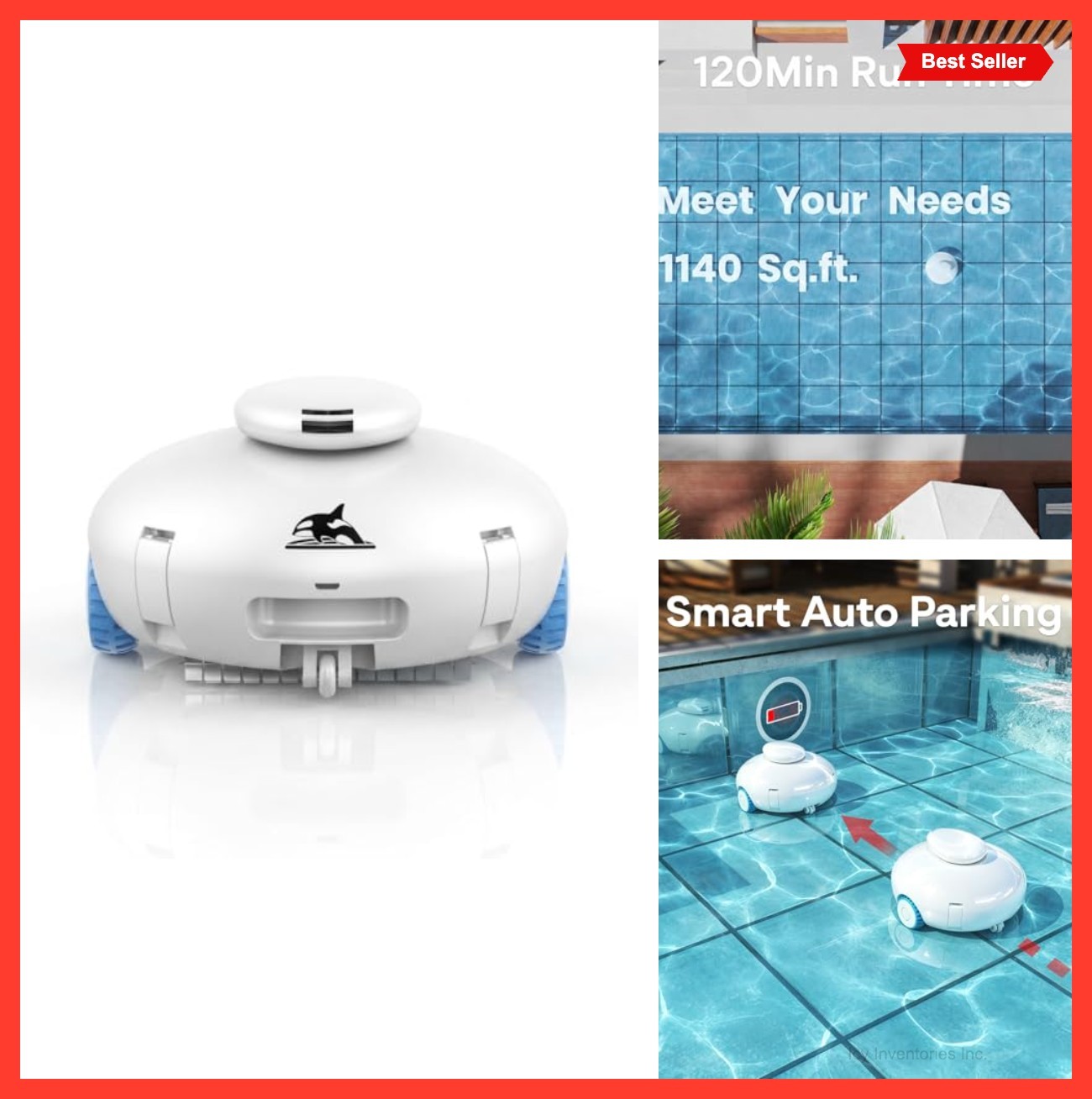 Robotic Pool Vacuum Cordless 120 Min Runtime 1200 GPH Suction Above Ground