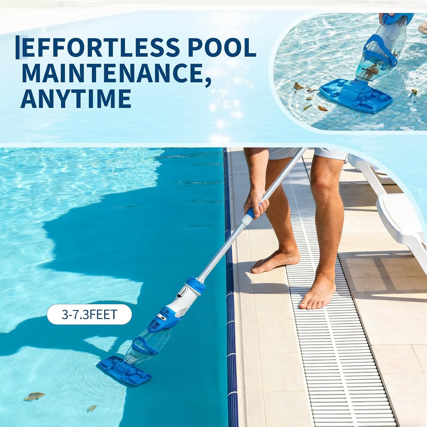 Powered Cordless Handheld Pool Vacuum Rechargeable Pool Cleaner 60 Mins Runtime