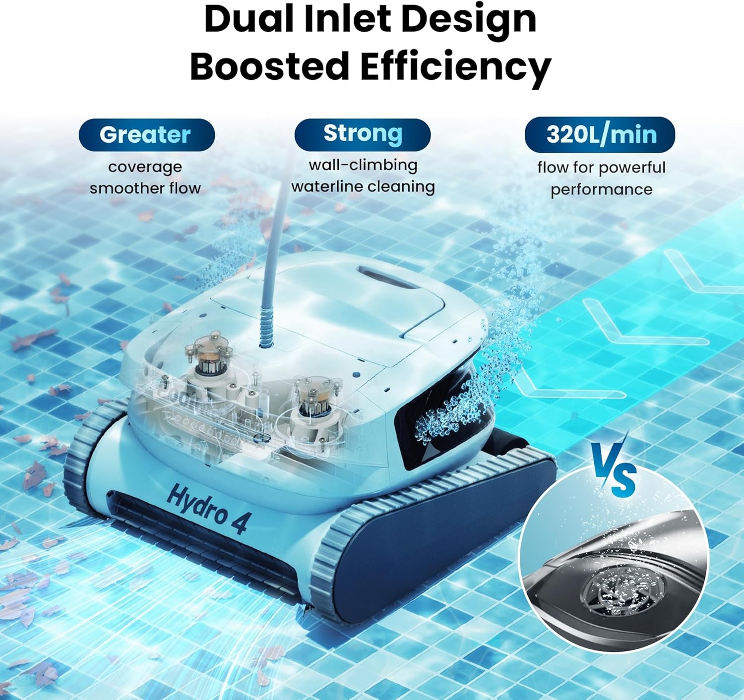 Chasing Hydro 4 Inground Pool Vacuum Cleaner | 50ft Corded for Floor, Wall Clean