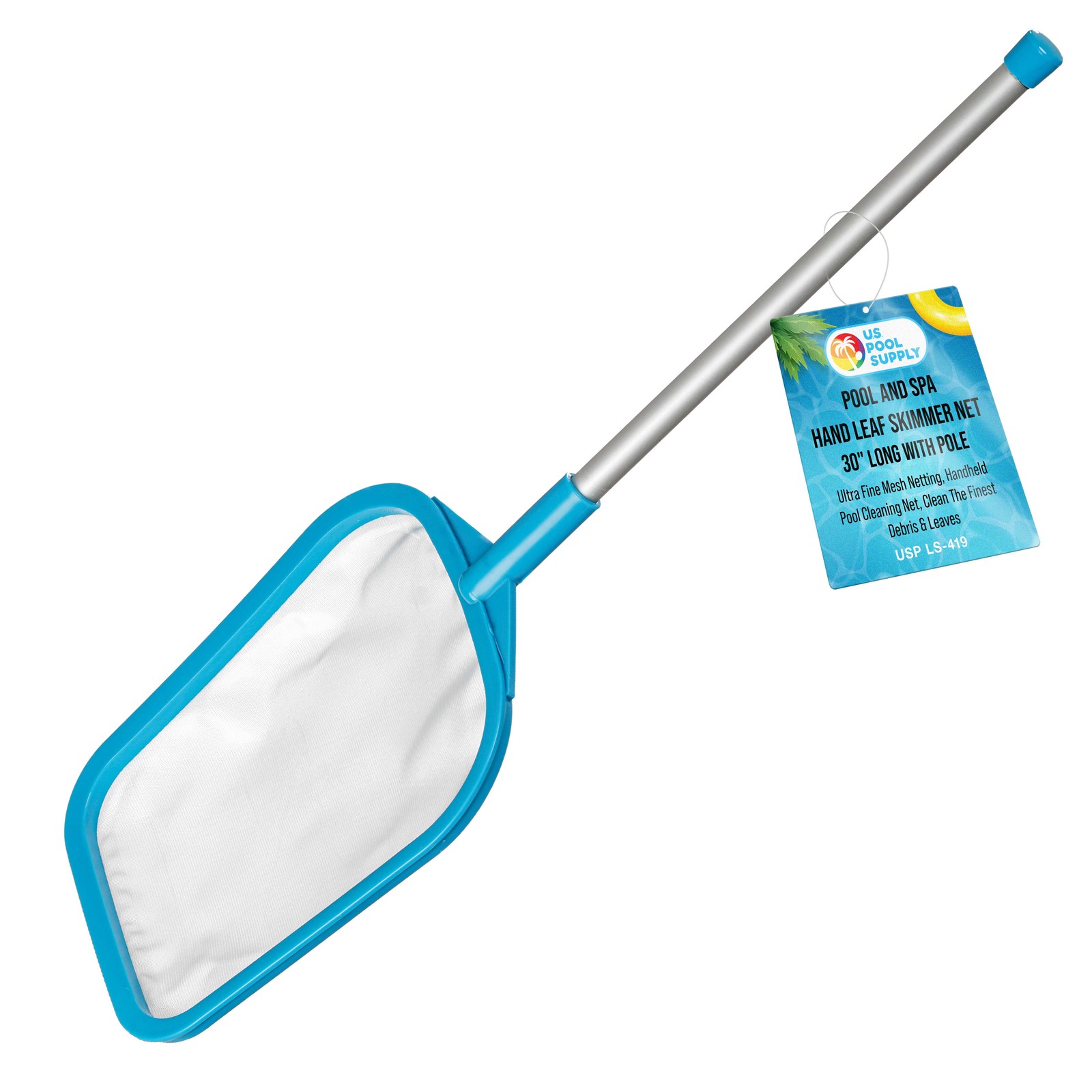 30″ Swimming Pool Hand Leaf Skimmer Net & Pole – Ultra Fine Mesh Netting