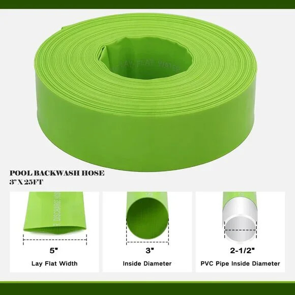 Swimming Pool Backwash Drain Hose Green 25 Feet X 3 1/16 Inch USA Seller