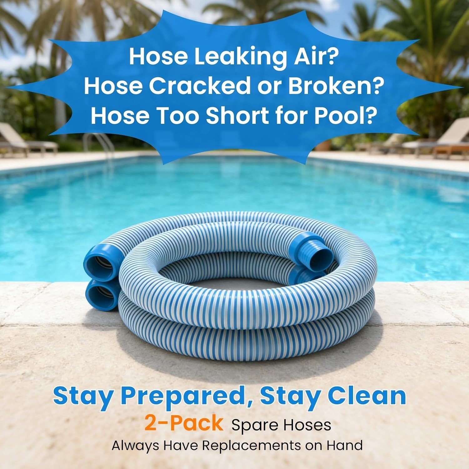 Pool Vacuum Hose 2-Pack, 40″ Spiral-Wound, Blue