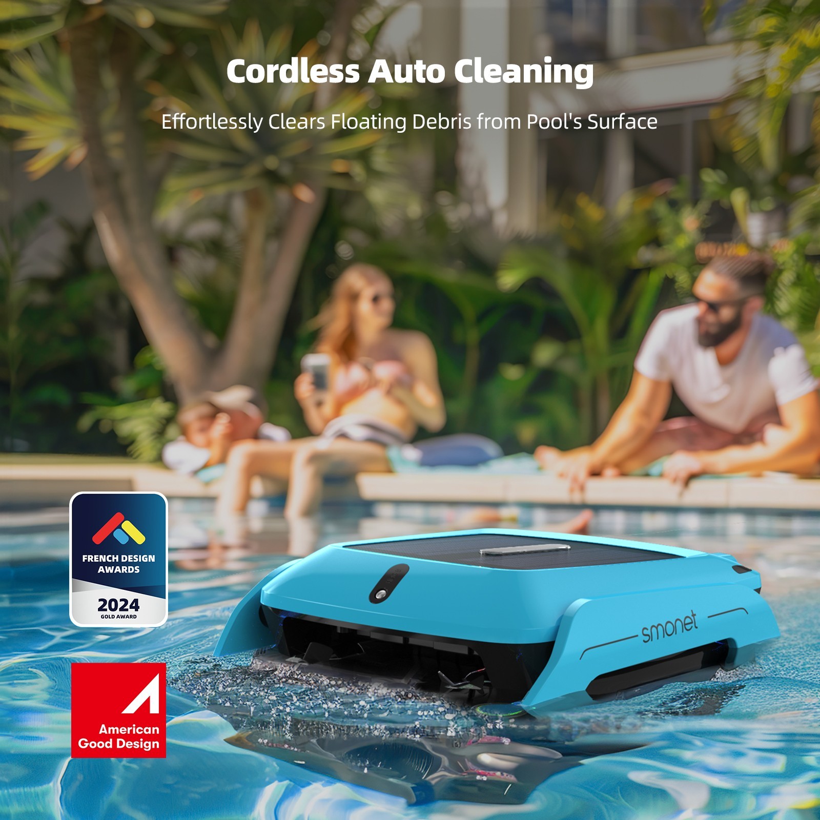 Solar Robotic Pool Cleaner Cordless Robot Skimmer Cleaner for Above Ground Pools