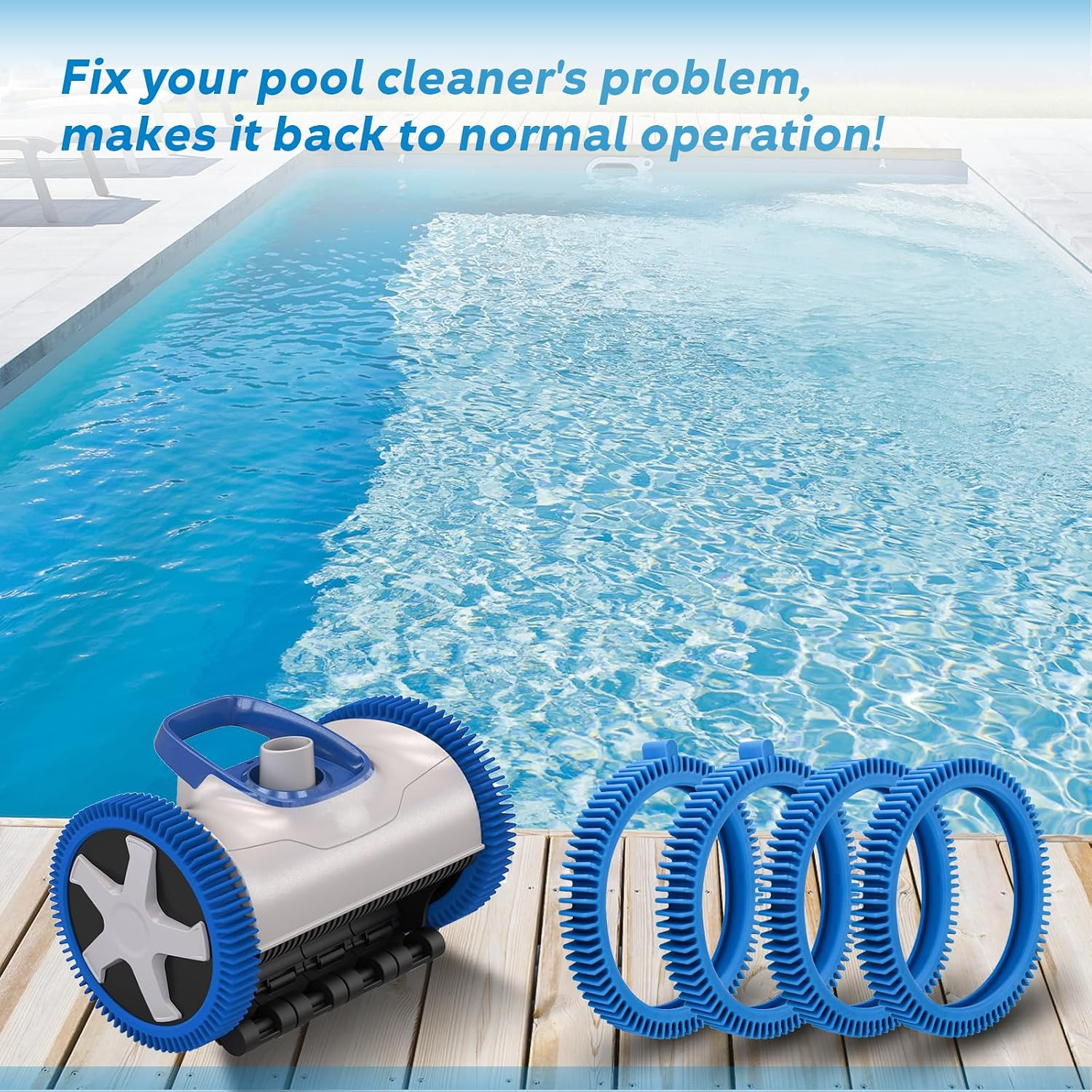 Pool Cleaner Tires, Blue Front and Rear Tires Combo Kit Compatible with Hayward