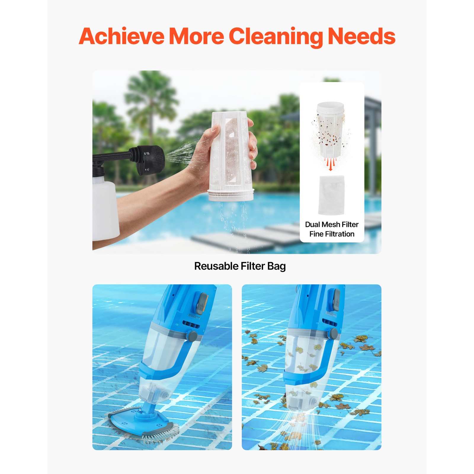 Uimoso Rechargeable Pool Vacuum 26 GPM, 1-Hour Runtime, Includes Extension Pole