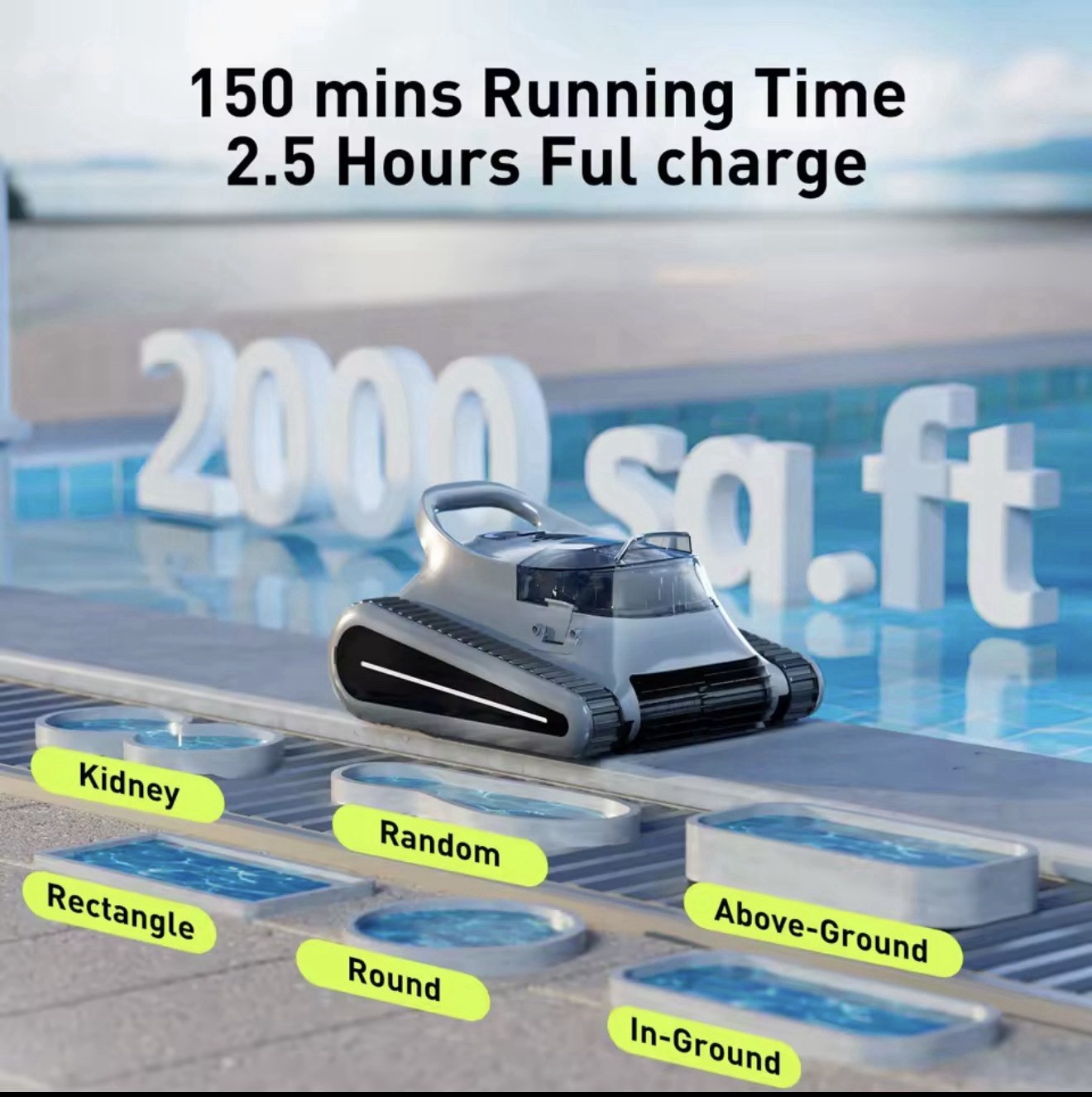 Seauto Cordless Robotic Pool Cleaner for All Pools, 180W Motor/Up to 2000 Sq. Ft
