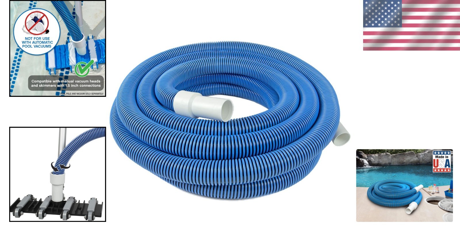 Heavy-Duty Pool Vacuum Hose 30 Ft x 1-1/2” | Ideal for Inground & Above Ground