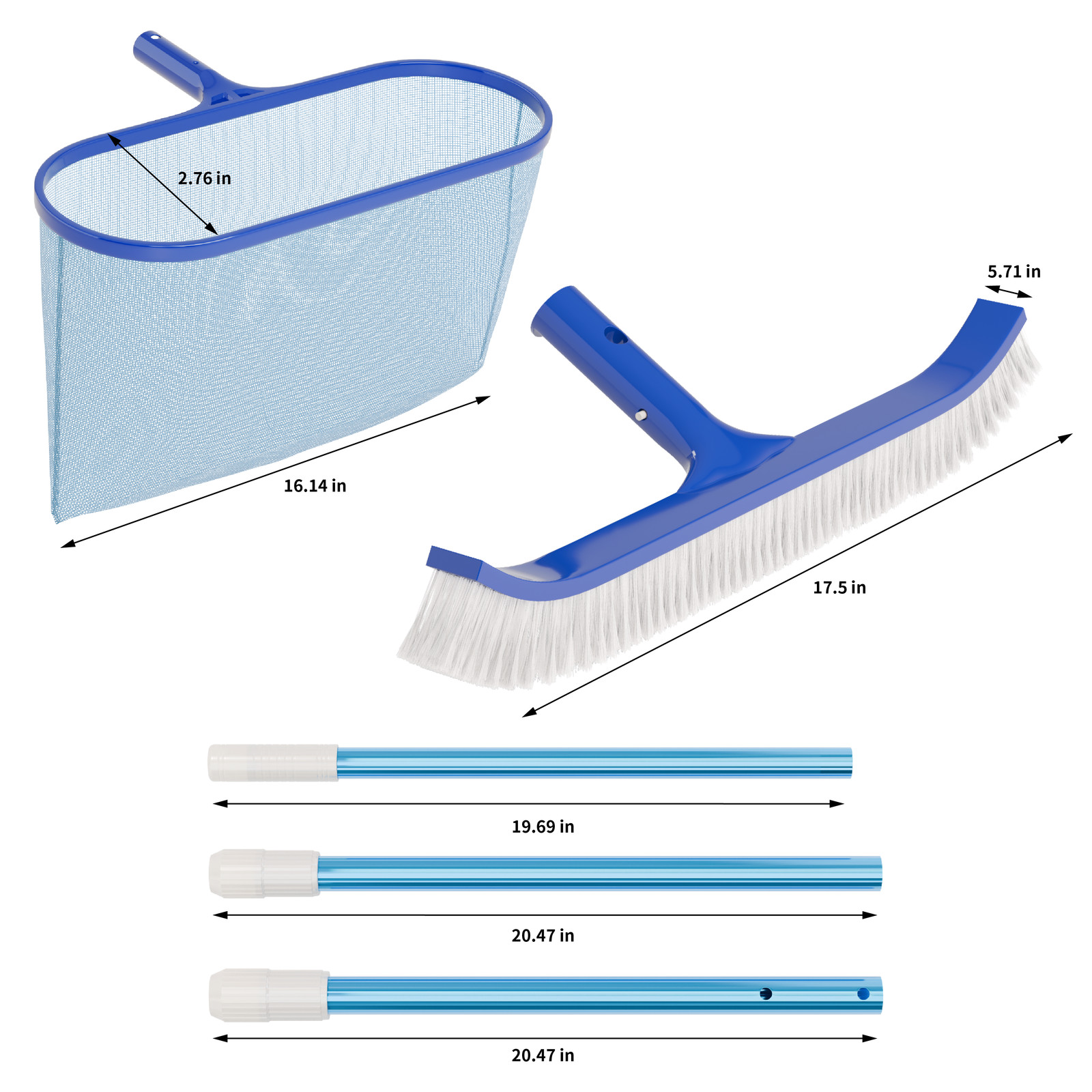 Outdoor Portable 3 PCS Swimming Pool Cleaning Kit with Net, Brush,Tube