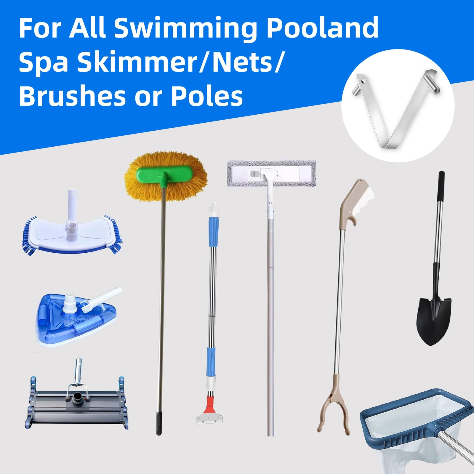 3PCS Pool Pole Clips, V-Shaped Stainless Steel Pool Brush Clip – Rustproof Do…