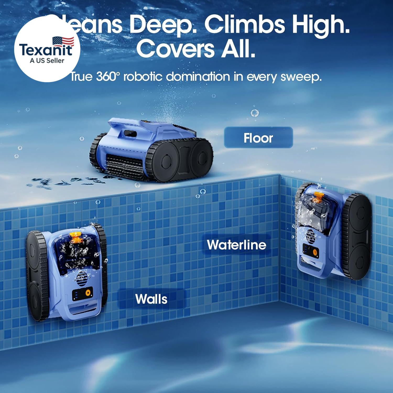 Cordless Robotic Pool Vacuum with Smarter Navigation & Track Drive, Dual 180W Br