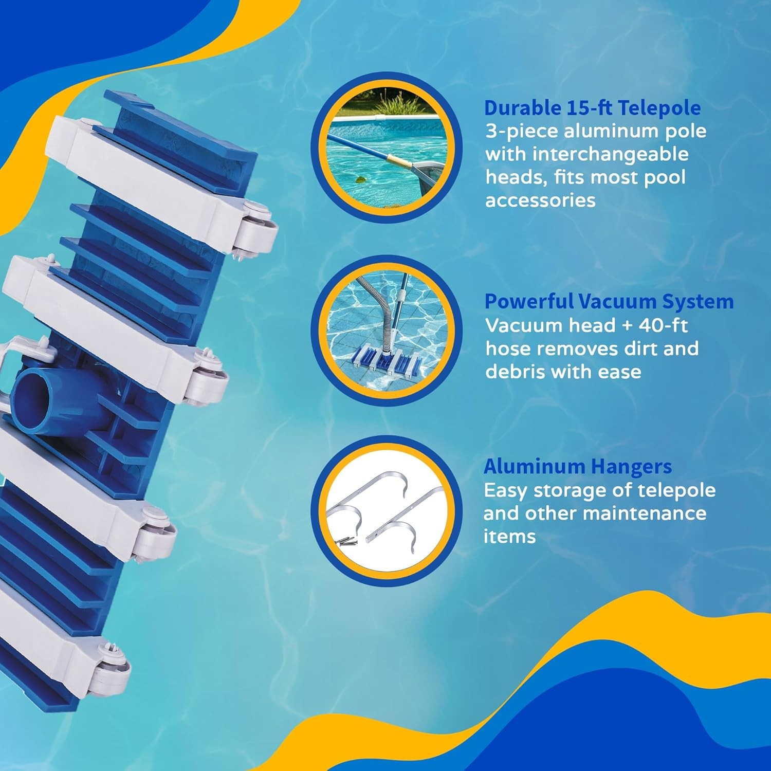 Blue Wave Deluxe Pool Maintenance Kit for In Ground Pool – Includes 15-ft Telepo